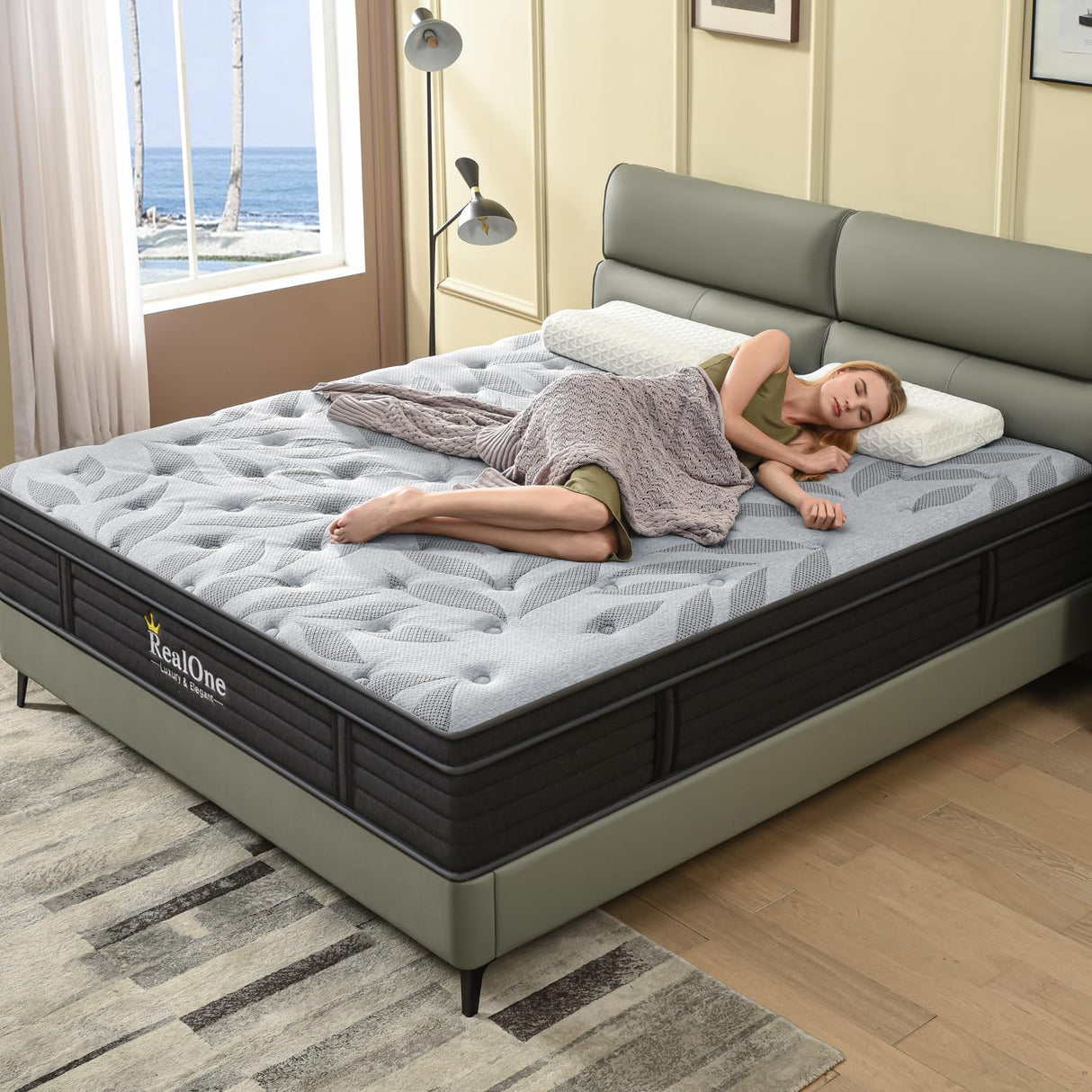 Queen Mattress 10 Inch, Memory Foam Hybrid Queen Size Mattresses in a Box, Cooling Fabric & 3 Coils Reinforced Edges Pocketed Coil Springs, Medium Firm, Motion Isolation, Pressure Relief, CertiPUR-US REALONE