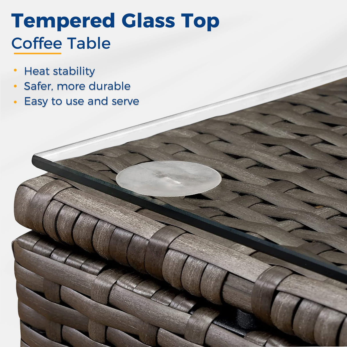 Wisteria Lane 2 Pieces Patio Furniture Sets, Outdoor Sectional Furniture with Armless Sofa, Tempered Glass Table and Cushion, Patio Conversation Sets for Garden Backyard, Grey Wisteria Lane