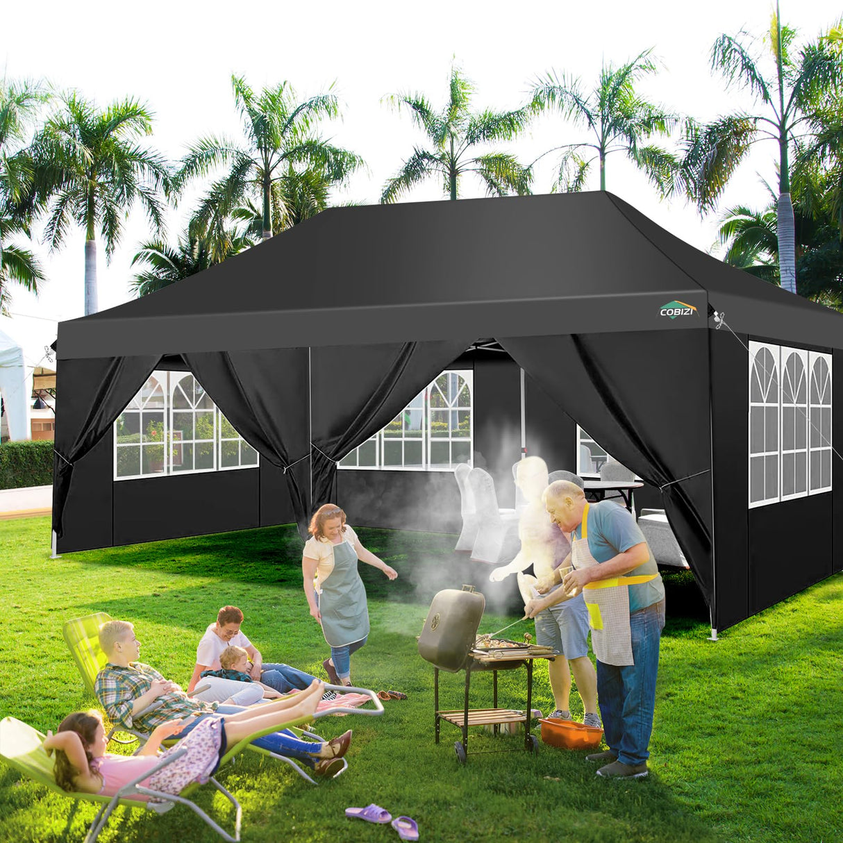 COBIZI 10x20ft Pop Up Canopy Tent with 6 Removable Sidewalls, Easy Up Commercial Canopy, Waterproof and UV50+ Gazebo with Portable Bag, Adjustable Leg Heights,Party Tents for Parties, with 4 Sandbags COBIZI