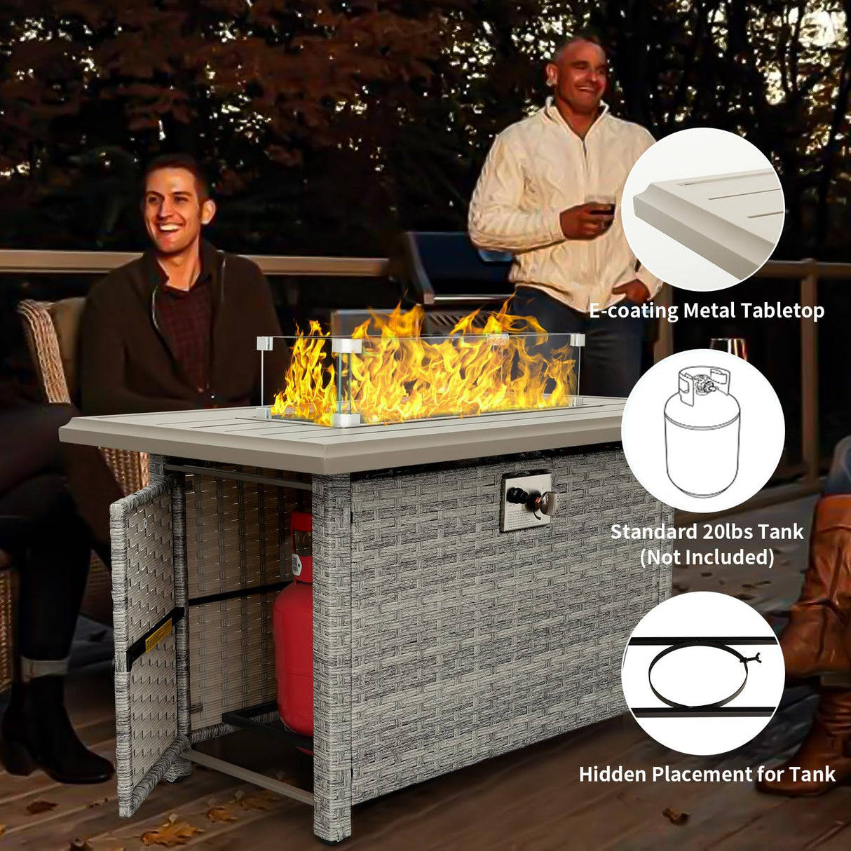 WAROOM Patio Furniture Set 6 Piece Grey Wicker Outdoor Furniture Patio Sectional Sofa Couch PE Rattan Conversation Sets with Fire Pit Table, Grey cushion WAROOM