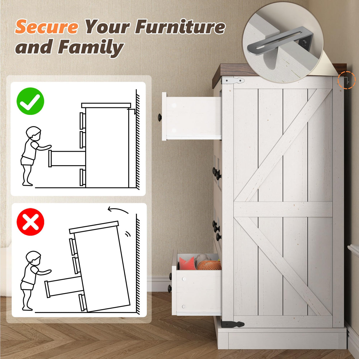 EnHomee 10 Drawer Dresser for Bedroom, 55" Wide Wood Dressers & Chest of Drawers Vintage Design TV Stand for Bedroom, Hallway, Antique White EnHomee