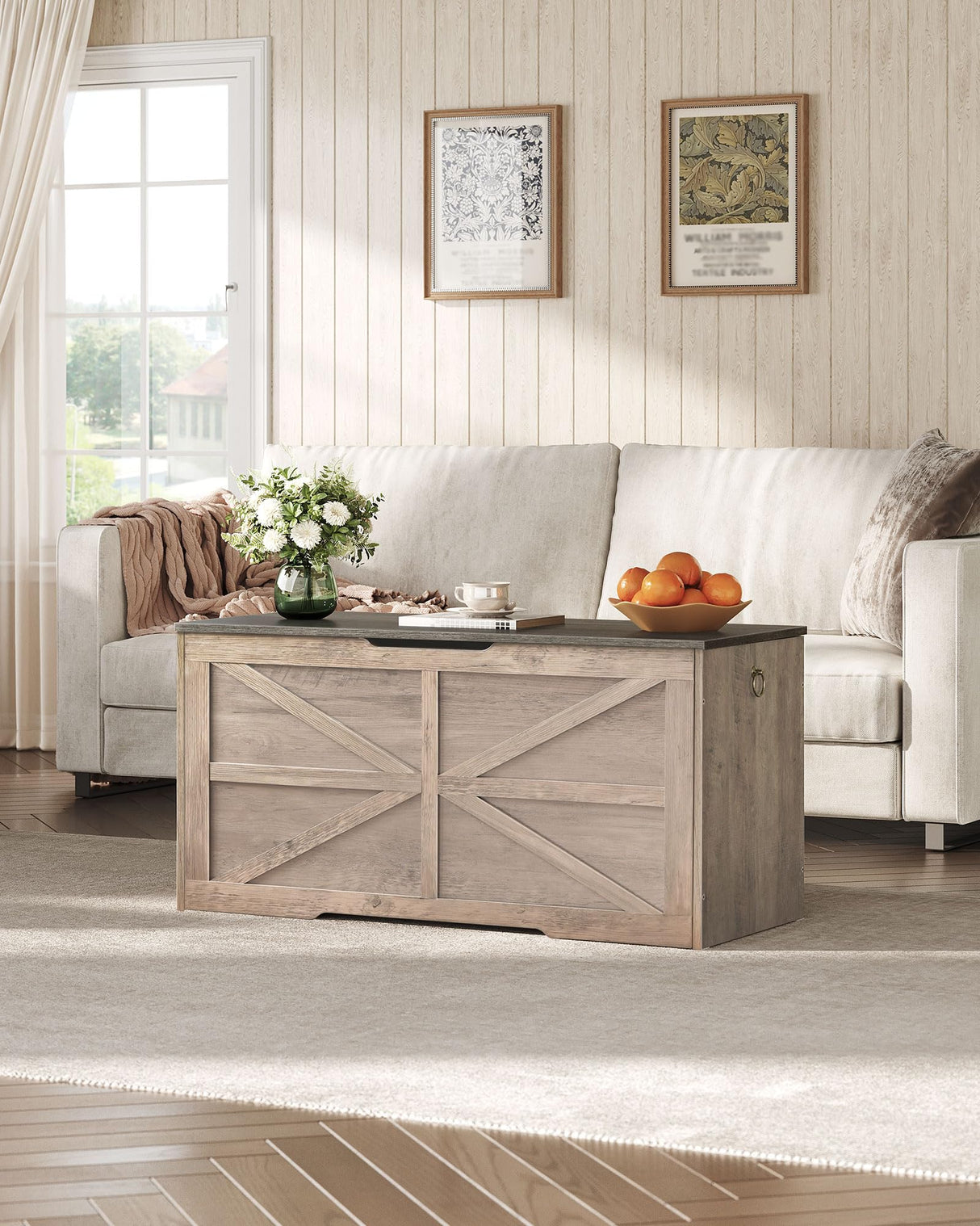 CHOEZON Storage Chest, 39.4" Wooden Storage Trunk, Retro Storage Bench with Safety Hinge, Toy Chest Storage, Farmhouse Style, for Bedroom, Living Room, Charcoal Gray and Greige MCW10HC CHOEZON