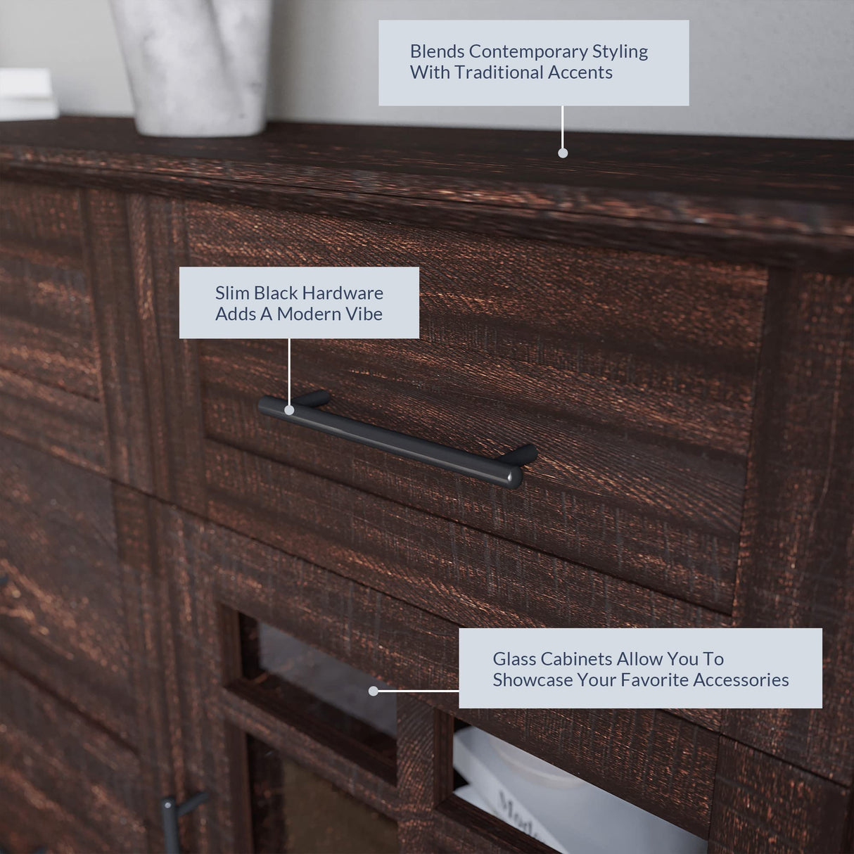 BELLEZE Sideboard Buffet Console Table, Versatile Media Cabinet with Drawers and Adjustable Shelves - 58 Inch - Astorga (Espresso) BELLEZE