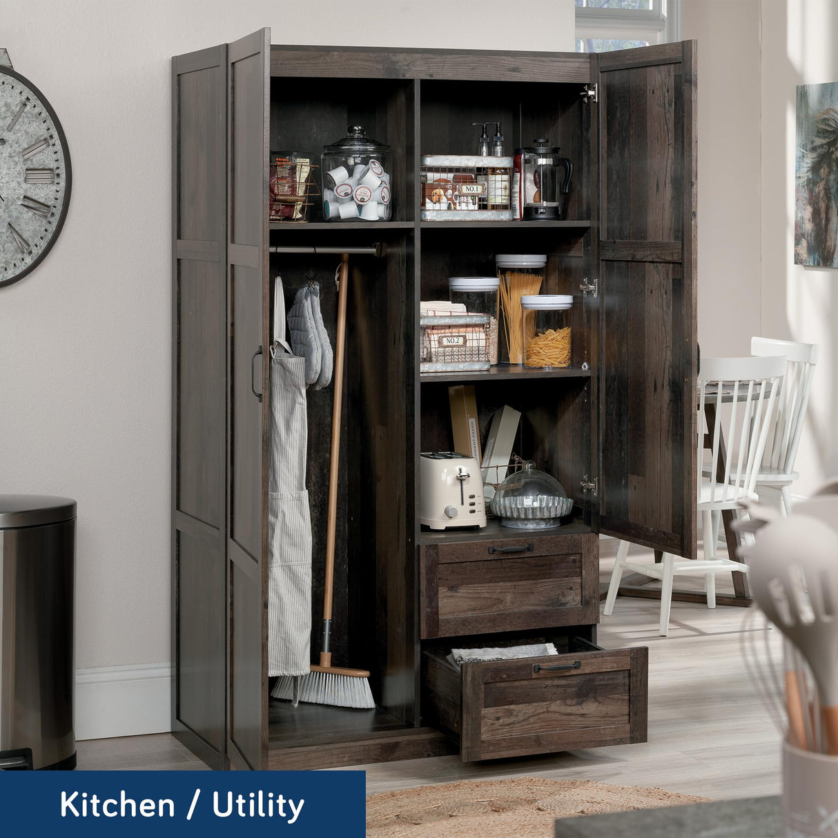 Sauder Miscellaneous Storage Wardrobe, L: 40.0" x W: 19.45" x H: 71.1", Reclaimed Pine Finish Sauder