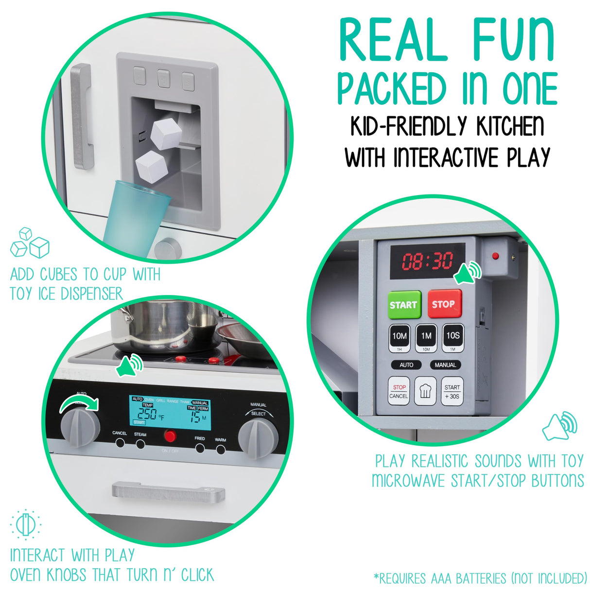 Lil' Jumbl Jumbl Kids Kitchen Set, Pretend Wooden Play Kitchen, Includes Range Hood, Microwave, Stove Top, Oven That Make Realistic Sound & Light, Pots, Pan, Cutting Board & Utensils Included, Lil' Jumbl