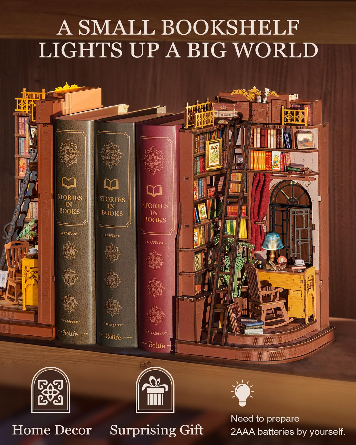 Rolife DIY Book Nook Kit Silent Corner Study, 3D Puzzles Creative British Bookend Bookshelf Decor for Adults, Tiny House Miniature Kits Model Building Kits, DIY Crafts/Gifts for Teens & Book Lovers Rolife