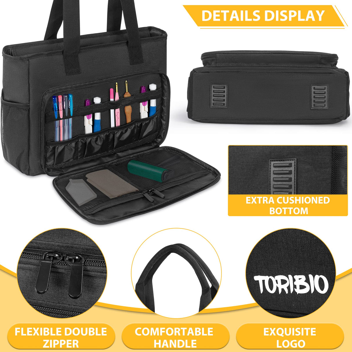 TORIBIO Carrying Bag for Diamond Painting A4 LED Light Pad, Diamond Painting Tools Storage Bag, Embroidery Protective Case for Embroidery Floss and Supplies, 15.4"x12.2"x4.7", Black,Bag Only TORIBIO