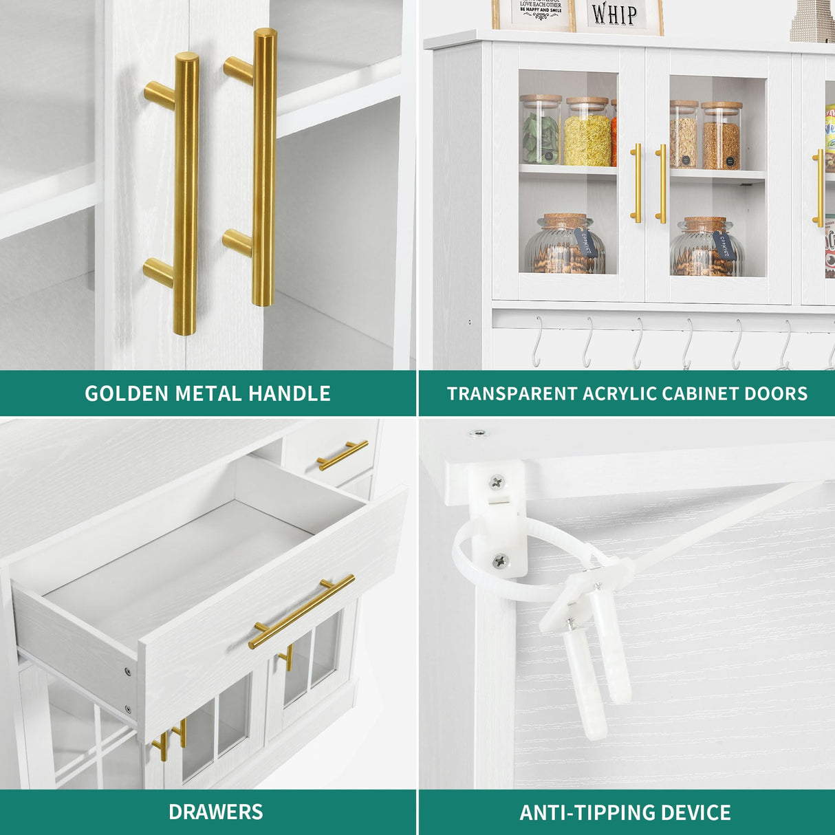YITAHOME 71'' Kitchen Pantry Storage Cabinet with Microwave Stand, Tall Freestanding Hutch Cabinet with Power Outlet, Pantry Cabinet with Buffet Cupboard, Drawers and Acrylic Doors for Home, White YITAHOME