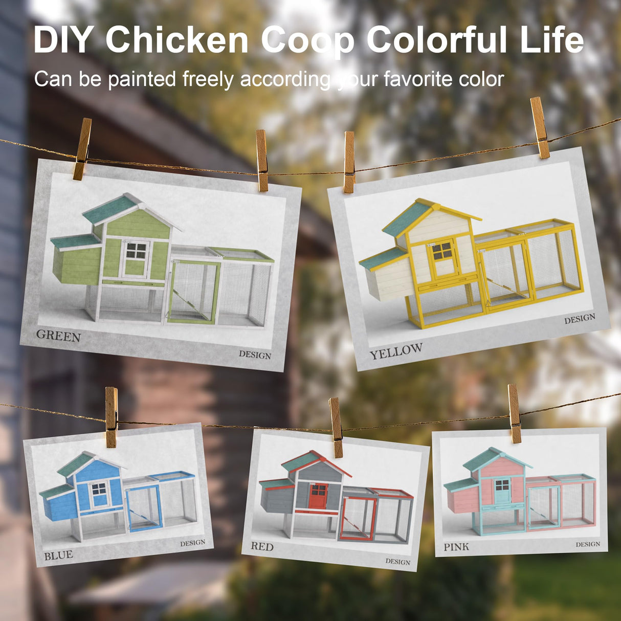 Outdoor Chicken Coop for 2-4 Chickens Wooden Hen House Poultry Pet Hutch Run Cage w/Waterproof Asphalt Roof, Ramp, Nesting Box, Wire Fence (80") GOJOOASIS