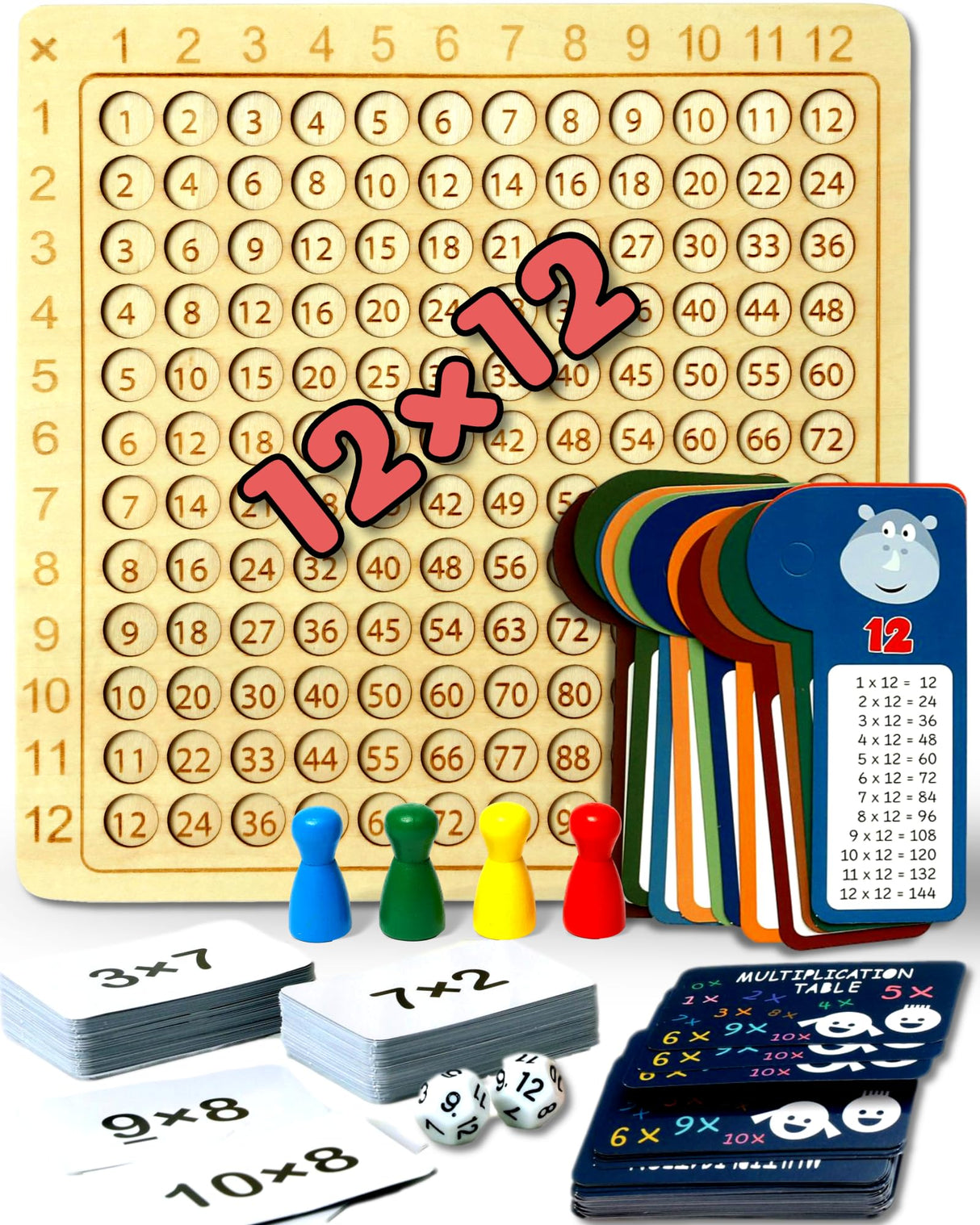 Chimpish Multiplication Games, 12x12 Wooden Montessori Multiplication Board Game, Larger Size Times Table, Montessori Math Learning Materials, Educational Toy for Toddlers, Preschool Gifts for Kids Chimpish