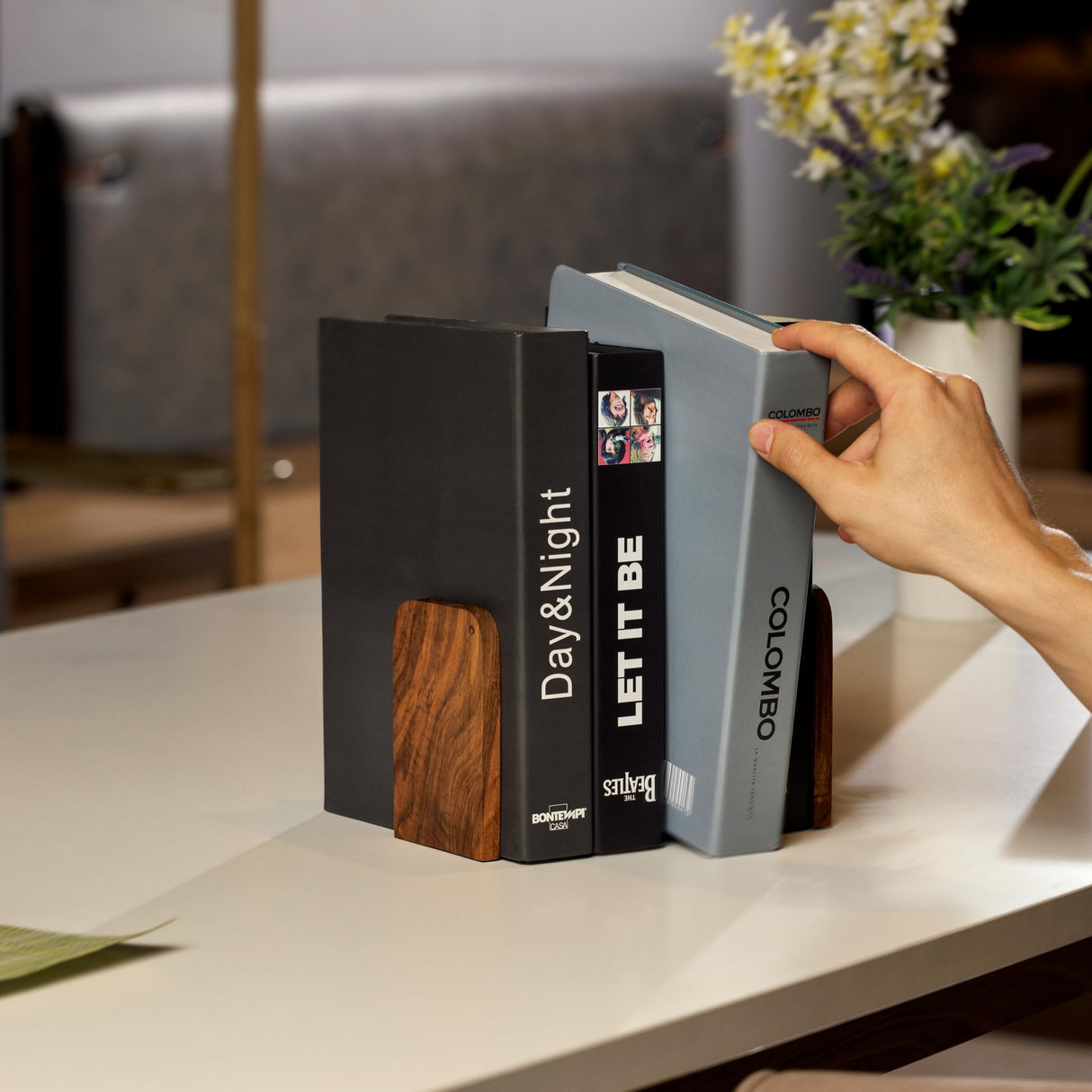 TILISMA Handmade Walnut Book Ends | Wooden Slim Bookends for Shelves Heavy Duty | Modern Wood Bookend for Shelf | Decorative Book Stopper | Unique Book Separator | Reading Accessories (2 Pair) TILISMA