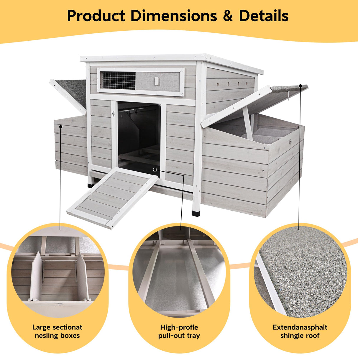 KEWASHIGOODS 58" Chicken Coop,Outdoor Large Chicken Coop with 6 Nesting Boxes,Weatherproof Poultry Cage,Removable Tray for Farm, Backyard KEWASHIGOODS