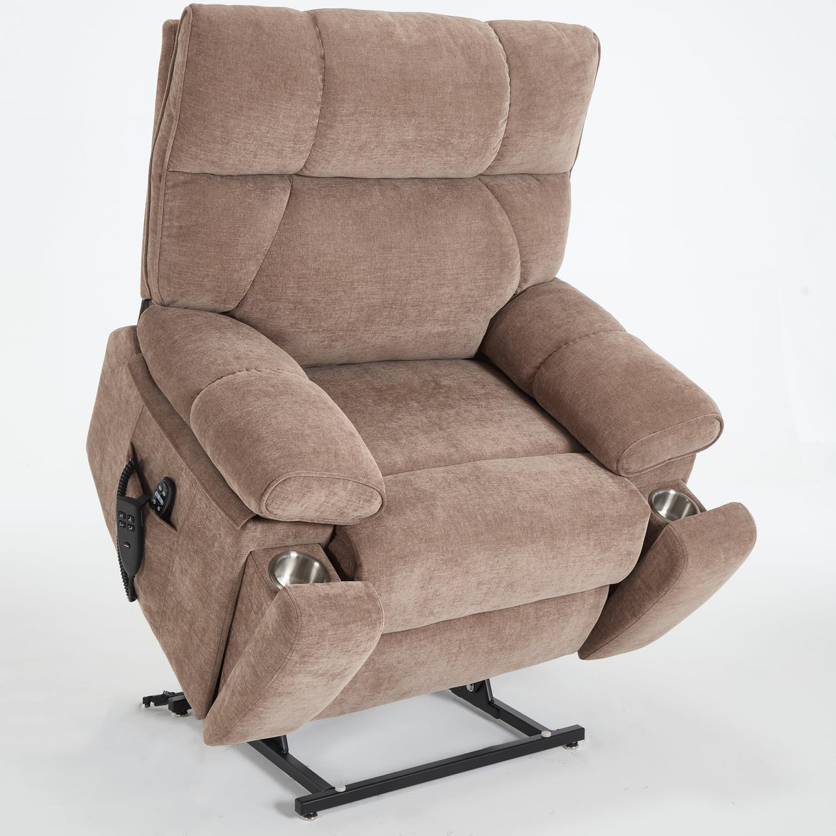 Trustyue Extra Large Dual Motor Power Lift Recliner Chair, Lift Chair with Massage and Heat for Elderly, Lay Flat Recliner, Standing Assistance, Stainless Steel Cup Holders, Chenille Brown Trustyue