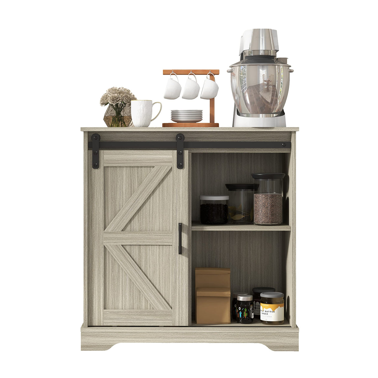 Panana Sliding Barn Door Buffet Sideboard Storage Cabinet Coffee Bar Kitchen Farmhouse Style (Oak) Panana