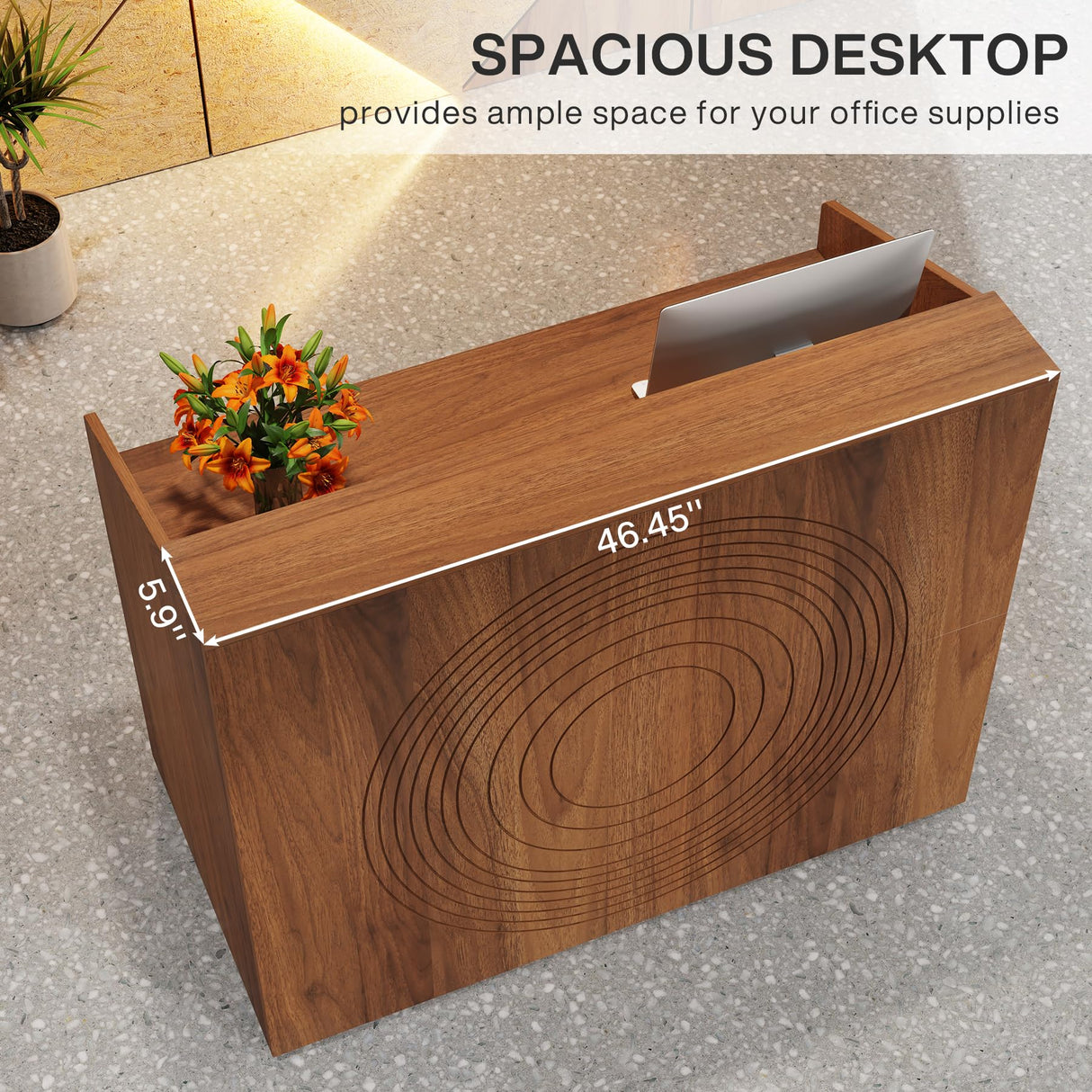 Tribesigns Reception Desk with Counter, Modern Front Desk Reception Room Table with Cable Grommet, 47 inch Retail Counter for Checkout, Lobby, Beauty Salon, Home Office Desk, Walnut Tribesigns