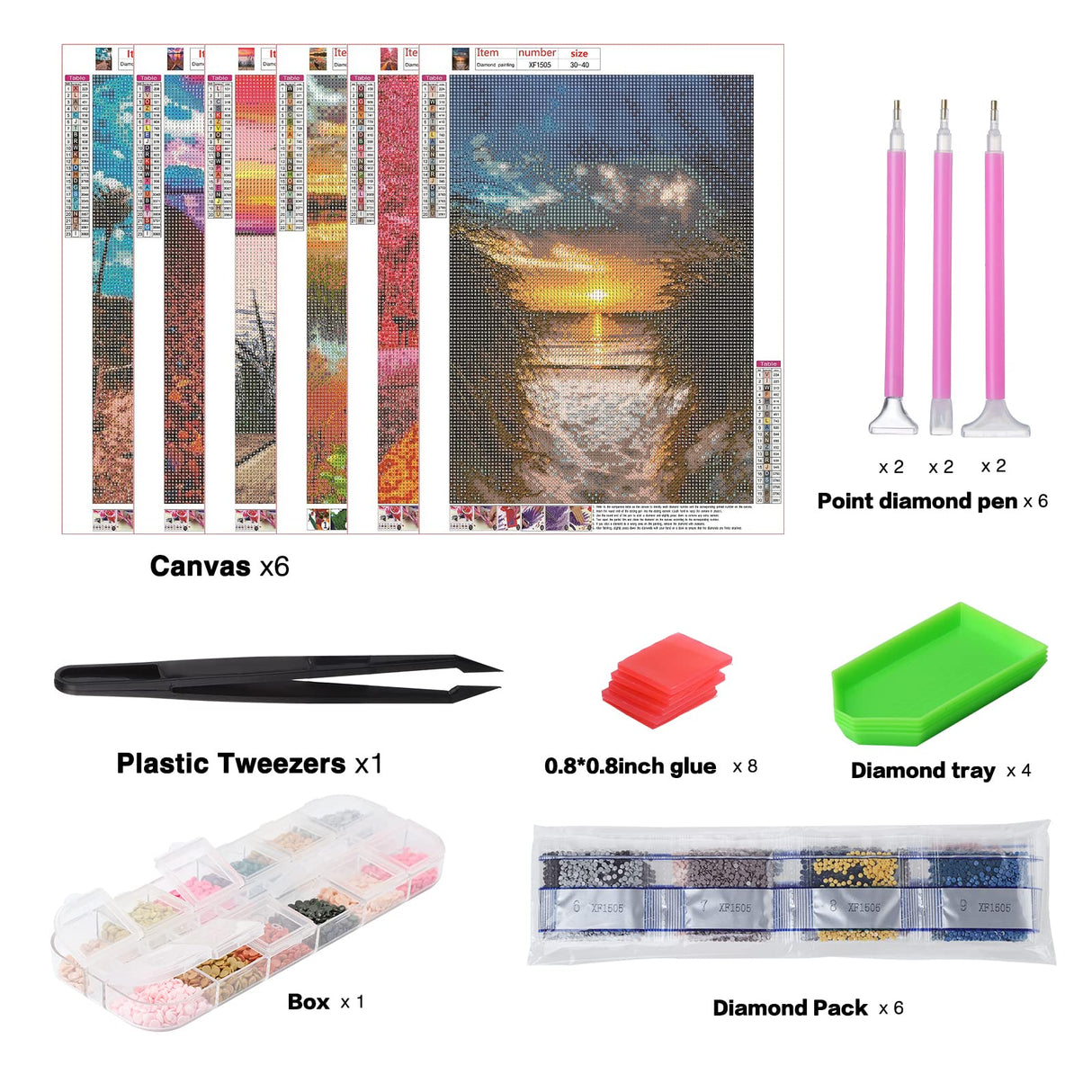 abcGoodefg Diamond Art Paintings Kit 6 Packs, DIY 5D Diamond Art Kits for Adults Landscape Set Round Full Drill Paint by Diamonds, 12x16 inch abcGoodefg