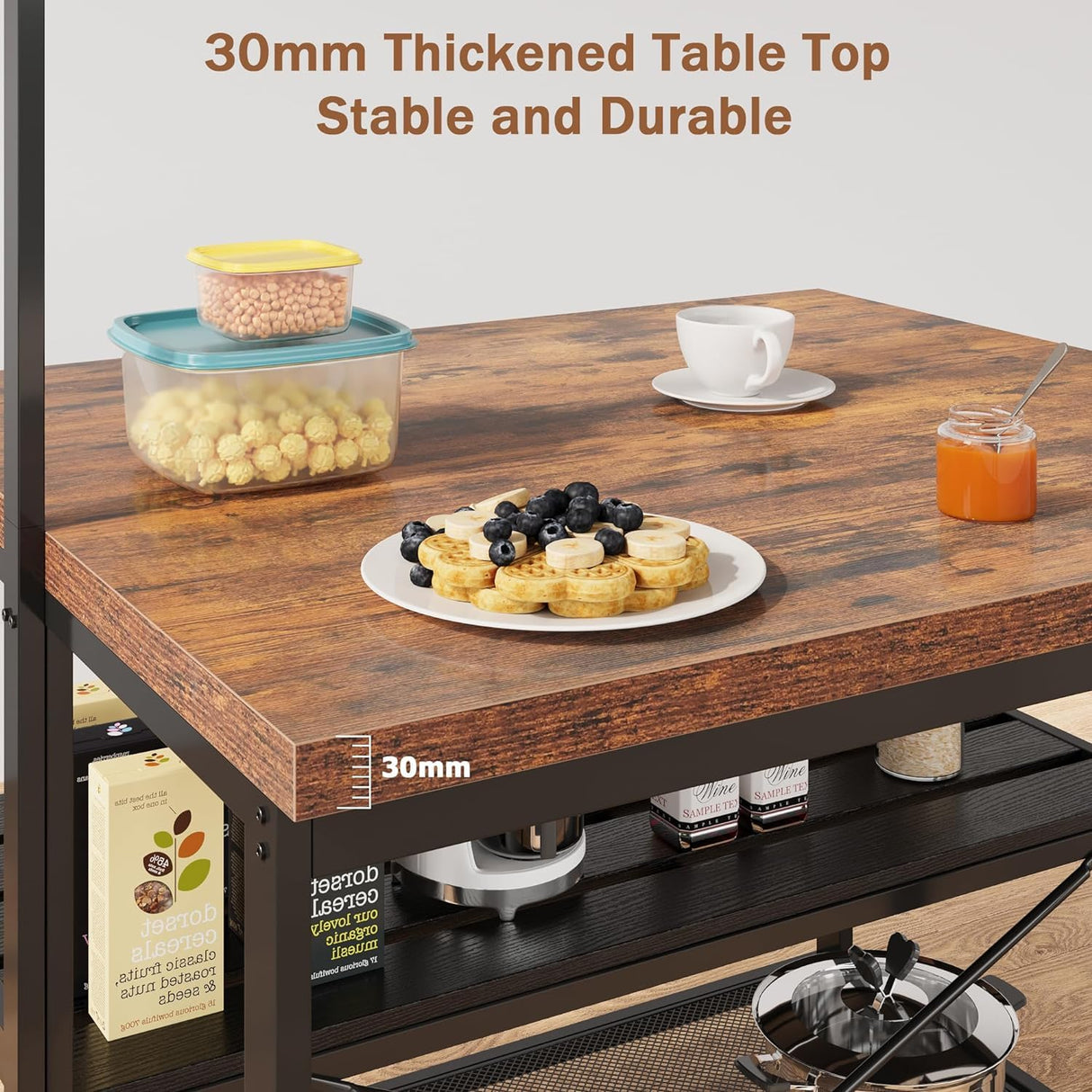 IDEALHOUSE Kitchen Island with Storage, 42''Island Table for Kitchen with Seating Bakers Rack Microwave Oven Stand Shelf with 3 Tier Storage Shelf for Dining Room Living Room, 5 Hooks 42"*28"*72" IDEALHOUSE