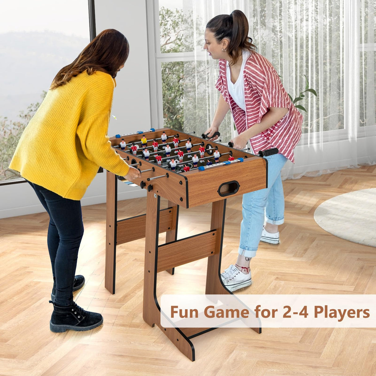Goplus Folding Foosball Table, 27” Wooden Soccer Game Table with 2 Foosballs & Score Keepers, Indoor Outdoor Portable Football Game Set for Kids Adults, Arcades, Bar, Party, Family Nights Goplus