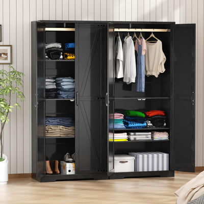 SPERTIKC Wardrobe Closet with Doors, 72" Armoire Wardrobe Cabinet, Dark Black Bedroom Storage Cabinet with Hanging Rod for Pantry, Kitchen