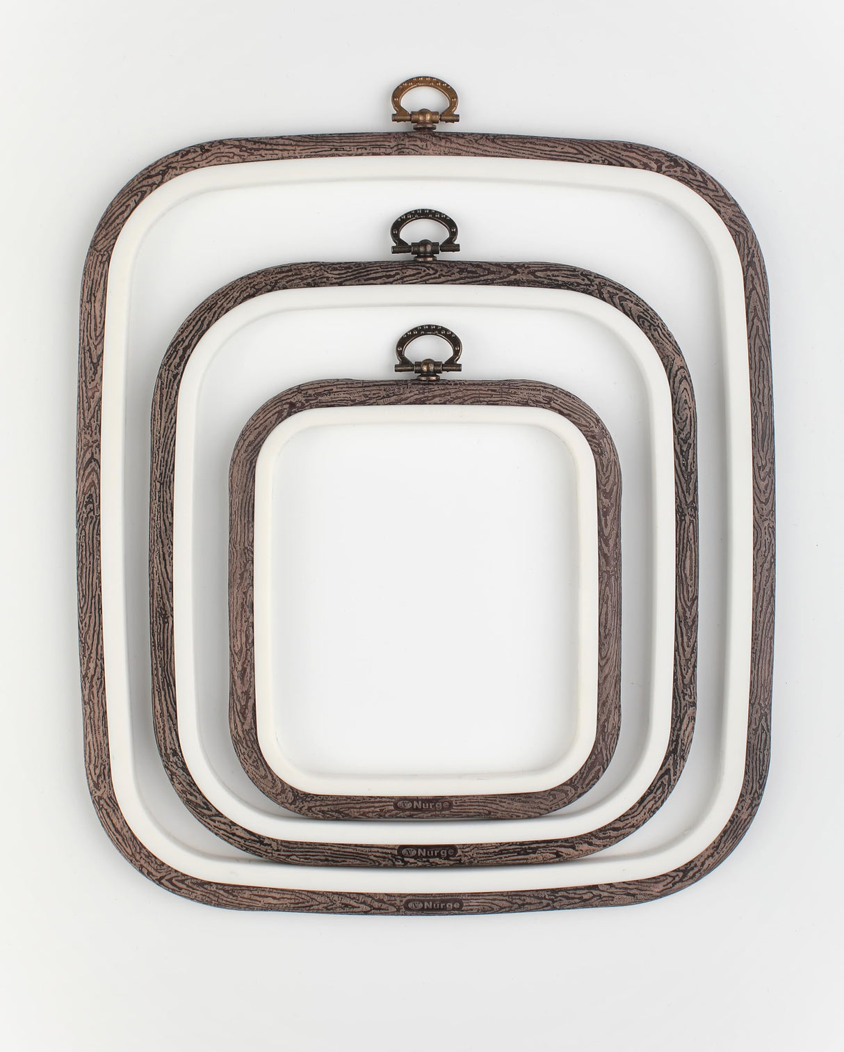 Nurge 3 Piece Embroidery Hoop Set Imitated Wood Display Frame, Plastic Cross Stitch Hoop, Rubber Embroidery Frame (Square Set, 3 Pcs Size Set) Nurge