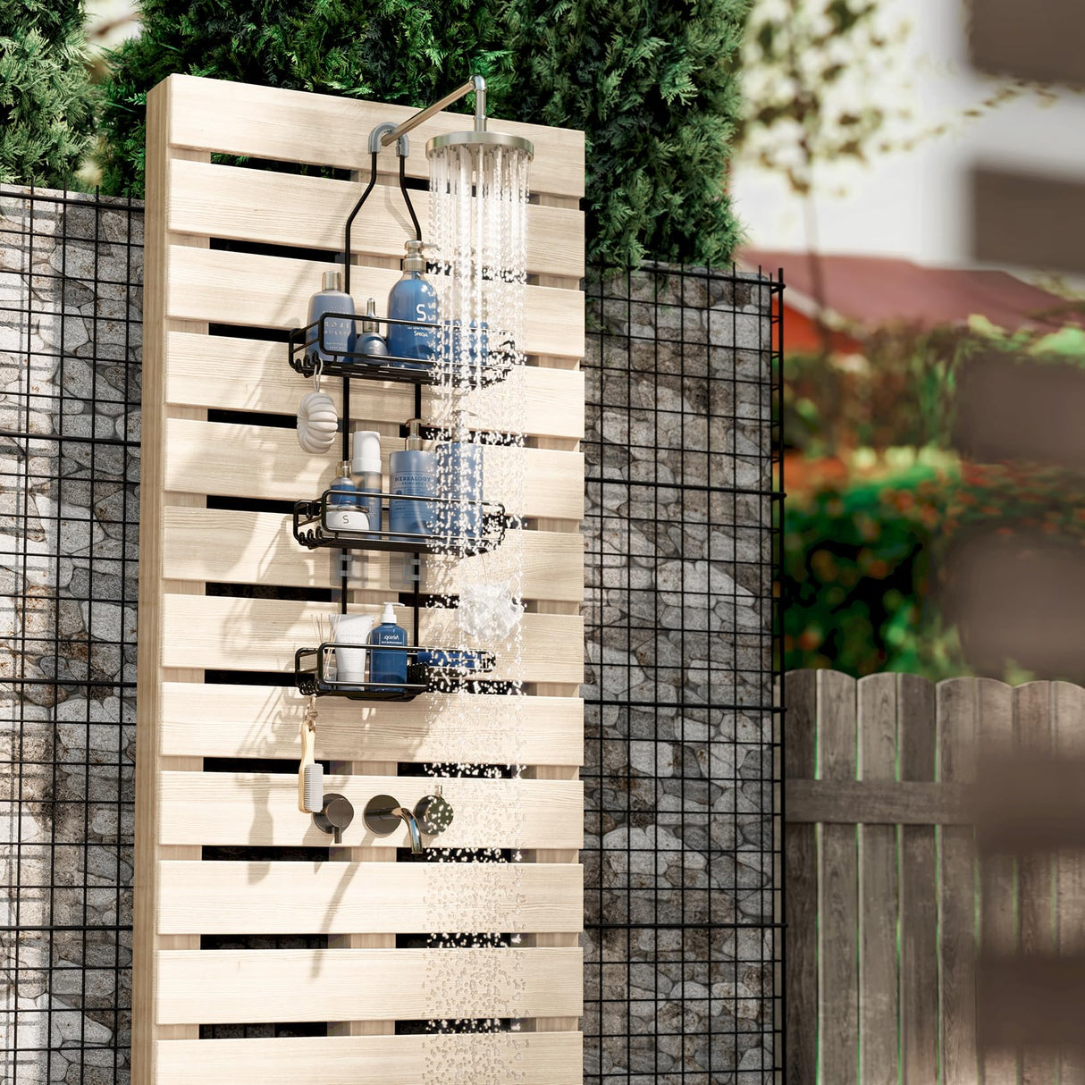 Shower Caddy Hanging Bathroom Organizer: Over Head Adjustable Rack for Tall Showerhead - Extra Large Storage Shelf for Big Shampoo Bottles with Soap Holder Skyapex