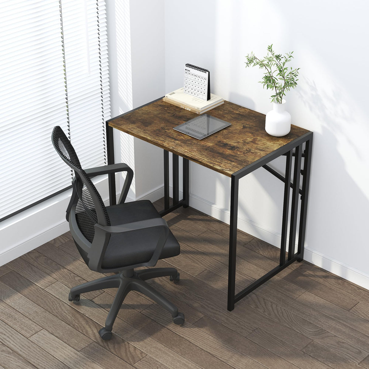 Lutown-Teen 32 inch Small Folding Computer Desk, Writing Gaming Computer Desk for Small Spaces, No Assembly Required Home Office Desk, Rustic Brown Lutown-Teen