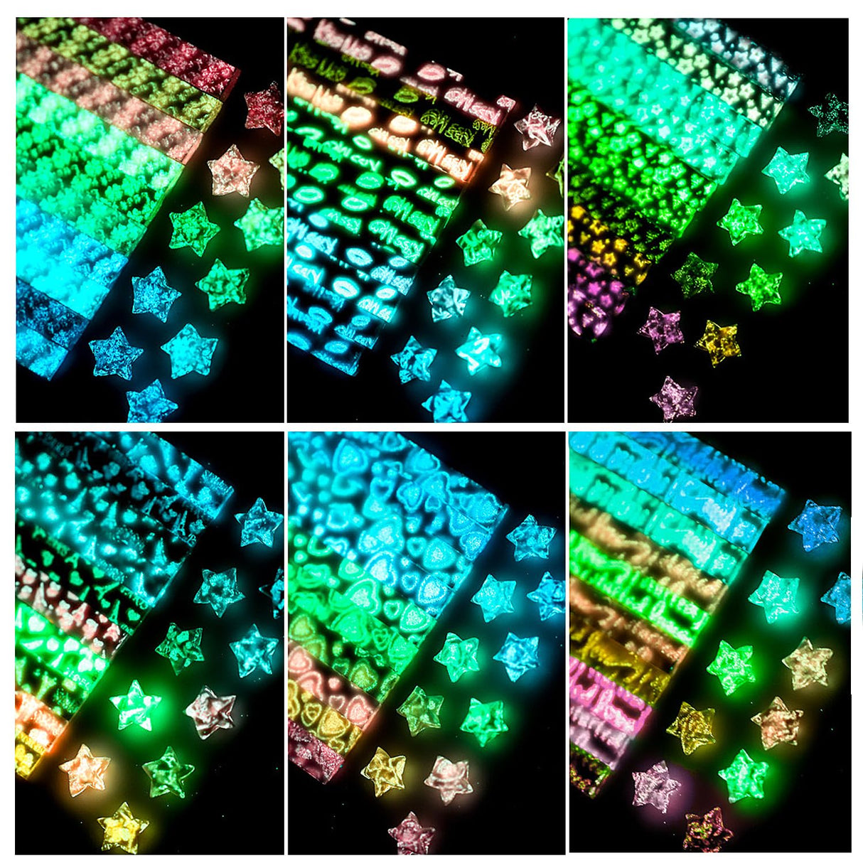 1260 Sheets Luminous Origami Star Paper Strip with 6 Patterns Glow in Dark Folding Stars Paper Lucky Stars Paper for DIY Handmade Crafts Paper Stars Unixing