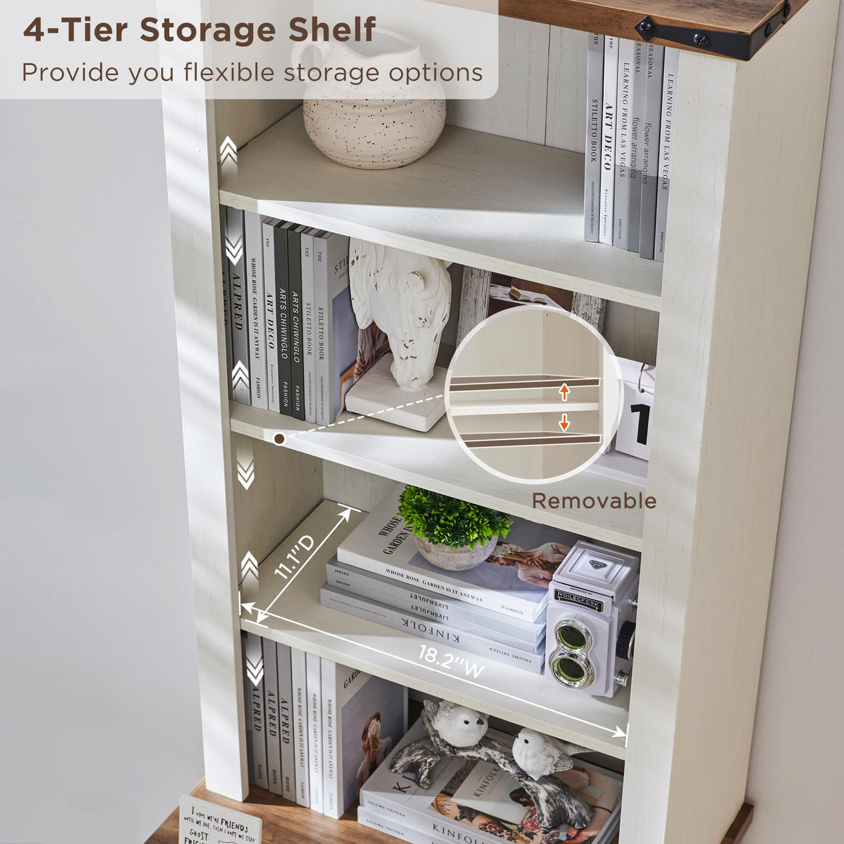 RedLemon 72" Tall Antique White Farmhouse Bookcase with 2 File Drawers and Adjustable Shelves RedLemon