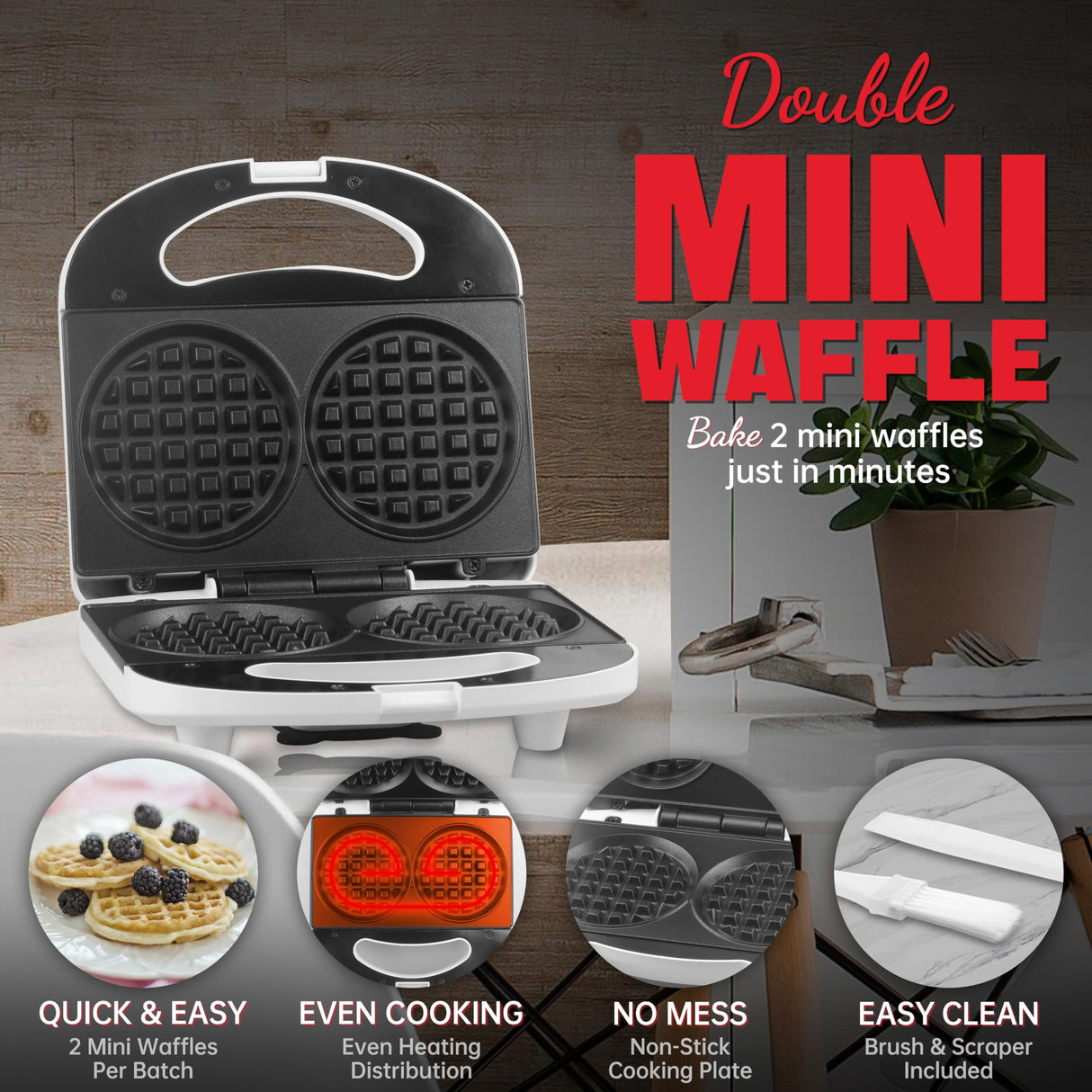SugarWhisk Double Mini Waffle Maker Machine, Chaffle Maker, Waflera Electrica, Small Waffle Iron for Waffles, Keto Chaffles, Hash Browns, Cookies, 4 Inch SugarWhisk