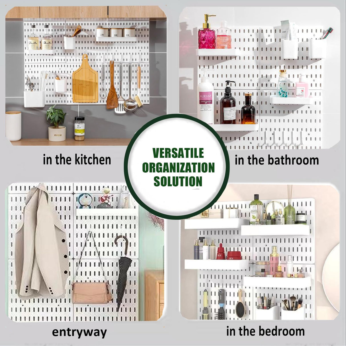 Ever Vibrant Wall Mount Peg Board Organizer 46pcs Kit - 6 Panels & 40 Accessories, Pegboard Wall Organizer with Hooks, Bins, Shelves and Clips, Space Saving Home & Office Storage System 33x22 (6 pcs) Ever Vibrant