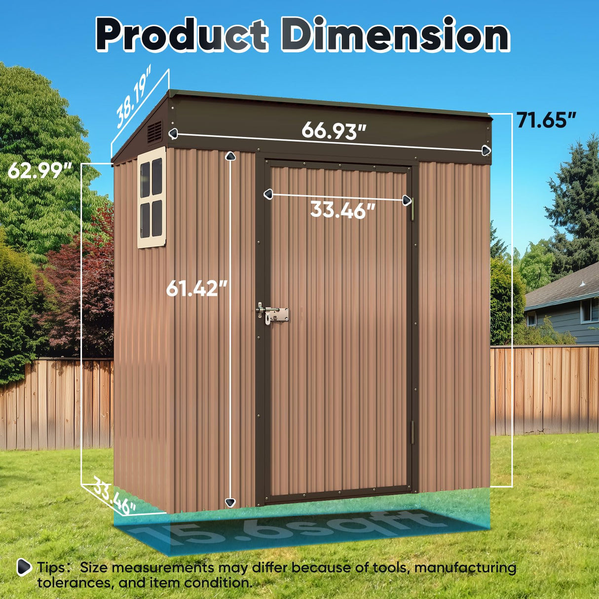 Quictent 5X3 FT Heavy Duty Outdoor Metal Storage Shed,Lockable Garden Shed with Rotating Roof, Waterproof Shed for Bike Storage, Tool Storage, Temporary Storage,Brown(5.5X2.8 FT Base, No Floor) Quictent