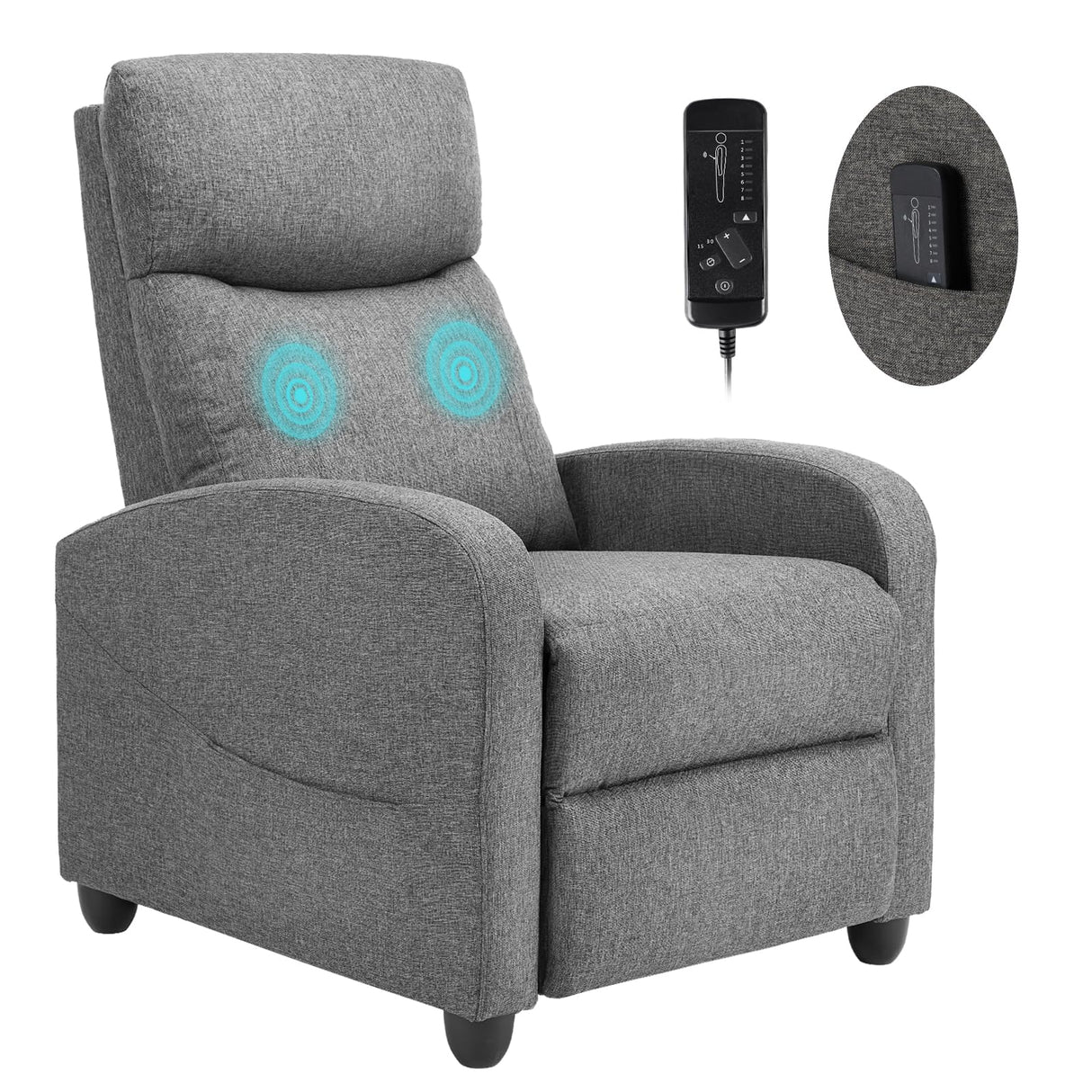 SMUG Recliner Chair for Living Room, Leather Recliners, Home Theater Seating with Lumbar Support with Adjustable Backrest and Footrest, Modern Living Room Furniture with Padded Seat, Grey Seating SMUG