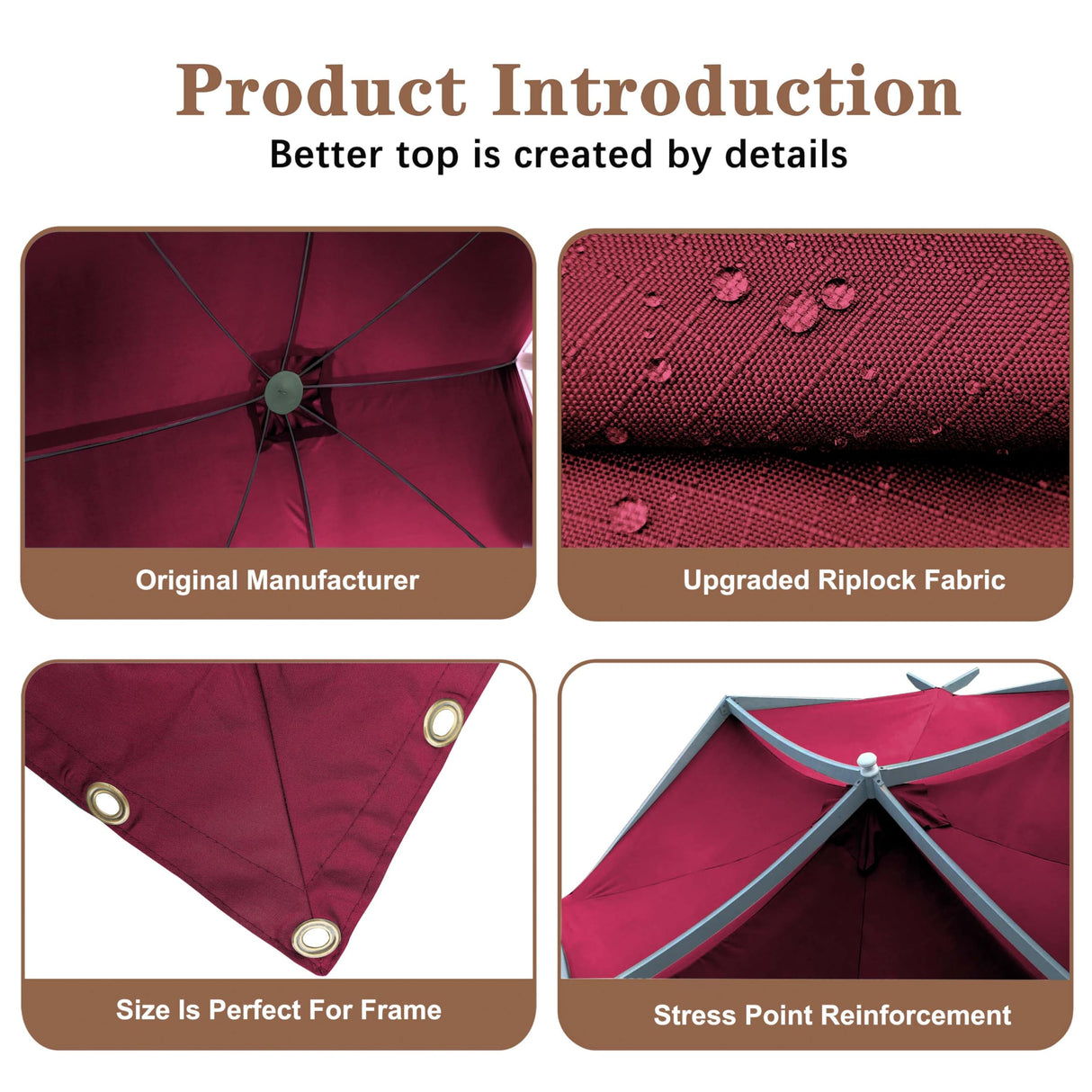 SCOCANOPY Replacement Top Fit for Lowe's Allen Roth 10X10 Ft Gazebo Model #GF-12S039B / GF-9A037X,(Burgundy) SCOCANOPY