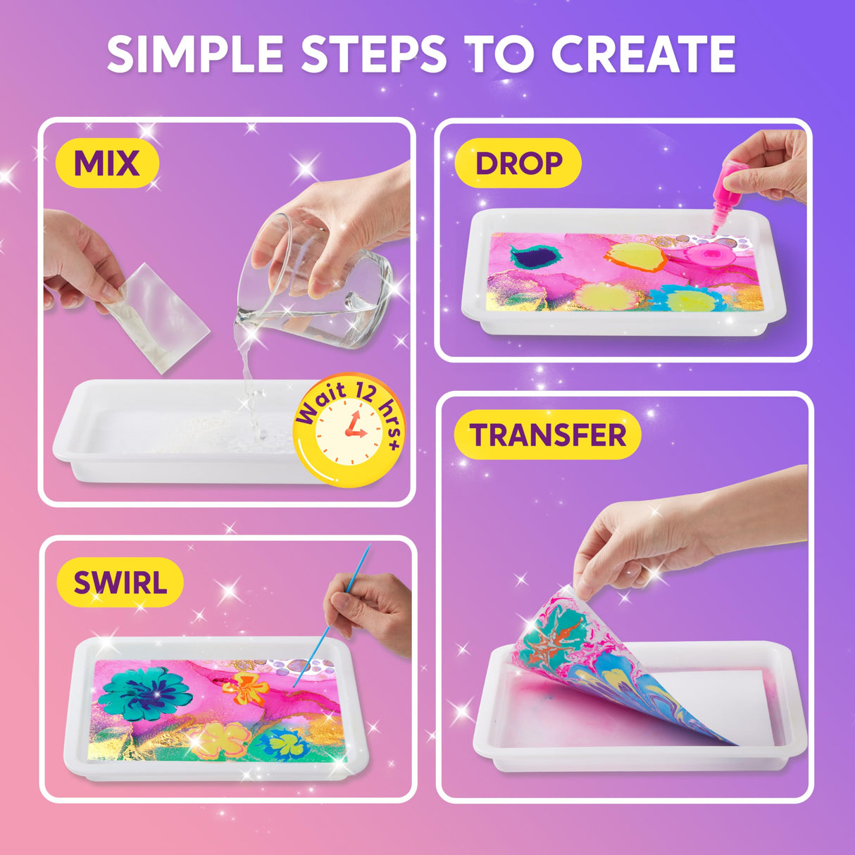 Klever Kits Marbling Paint for Kids, Metallic Gold Water Marble Art, Arts & Crafts for Girls & Boys 6-12 Years Old, Craft Kits, Birthday Gifts Klever Kits