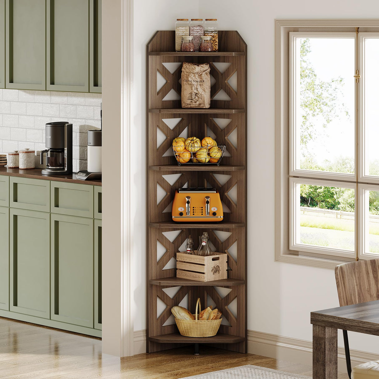 Tribesigns 70.8" Corner Shelf, Rustic 6-Tier Wall Corner Bookshelf, Farmhouse Corner Small Bookcase Display Storage Shelves Plant Stand for Home Office, Living Room, Bedroom Tribesigns