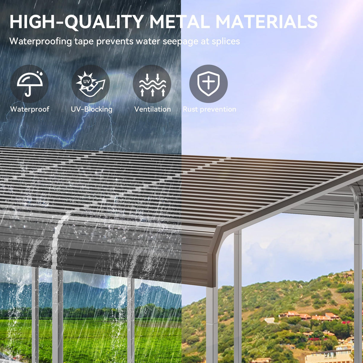 YITAHOME 12 x 20 FT Outdoor Metal Carport, Heavy Duty Carport Canopy for Outside with Metal Roof, Garage Car Shelter Shade for Boats, Car, Truck, Gray YITAHOME