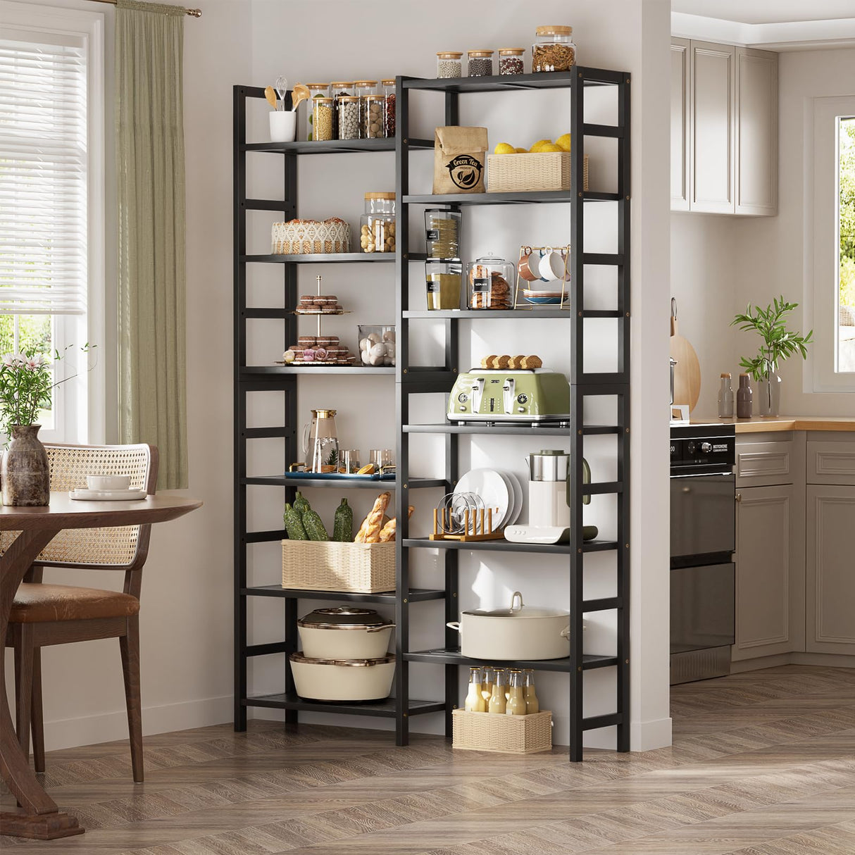 Homykic Double Wide Bamboo Bookshelf Black, 6-Tier Large Open Bookcase with 12 Display Shelves, 6ft Tall Freestanding Book Shelf for Home Office, Bedroom, Living Room, Plants Homykic