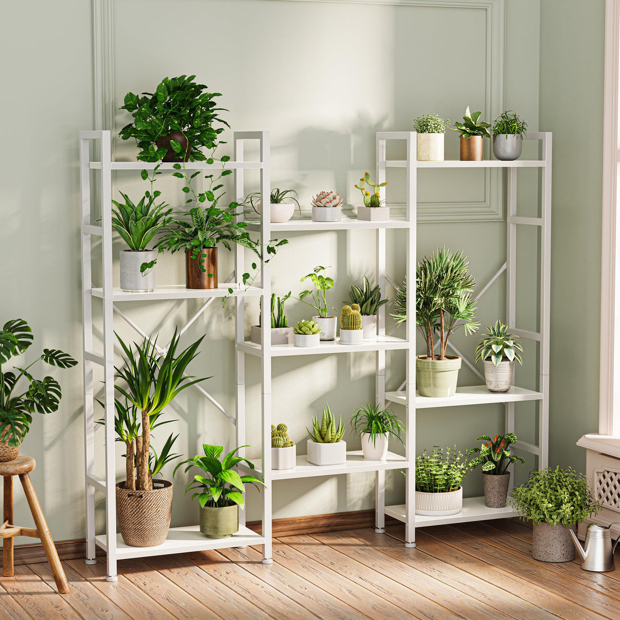 SUPERJARE Triple 4 Tier Bookshelf, Bookcase with 11 Open Display Shelves, Wide Book Shelf Book Case for Home & Office, White SUPERJARE