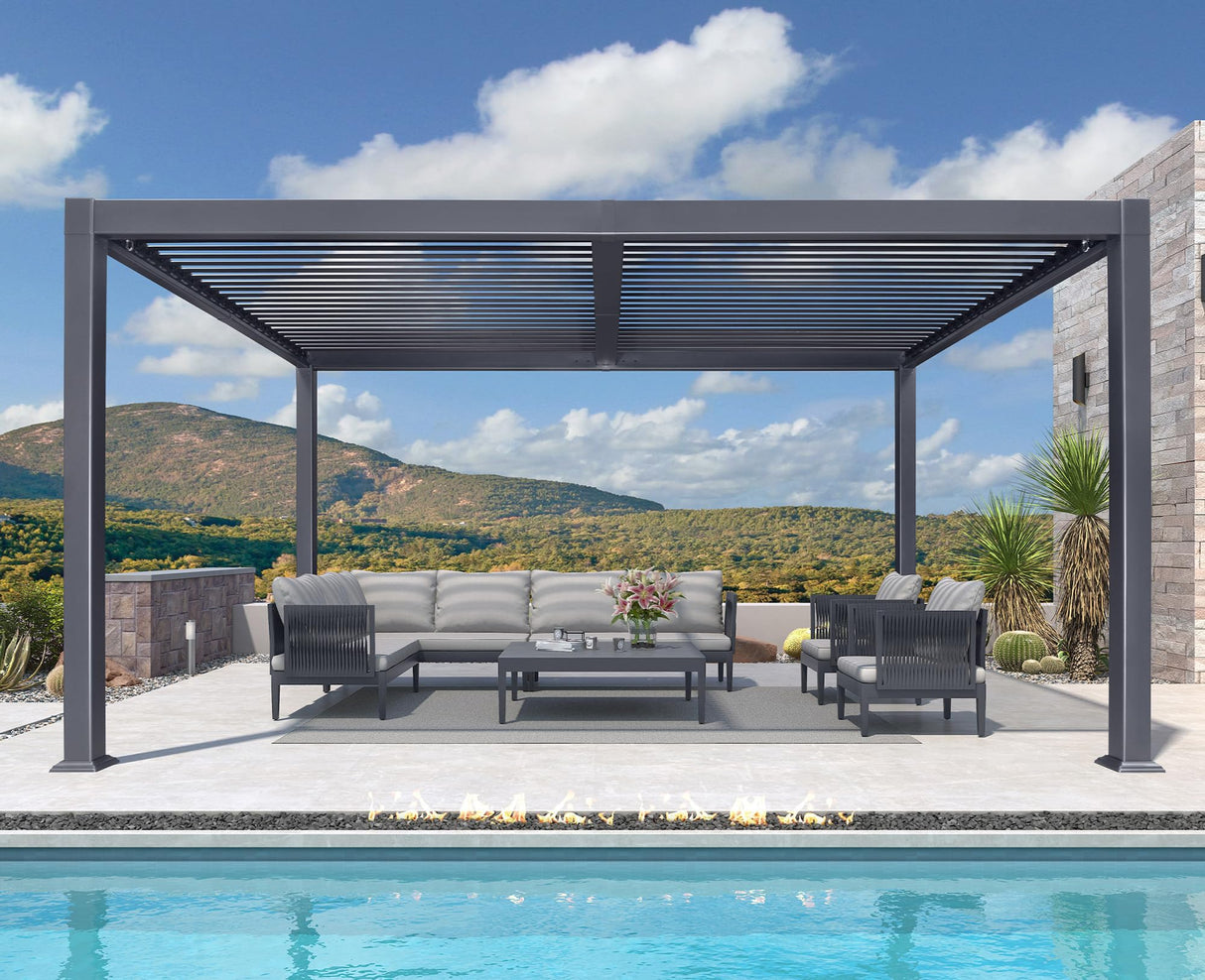 PURPLE LEAF Louvered Pergola 9' x 14' Outdoor Aluminum Pergola Modern Patio Pergola with Adjustable Roof for Deck Garden Yard Hardtop Gazebo PURPLE LEAF