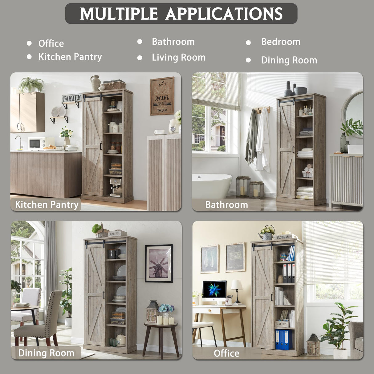 vimitty 72" Tall Farmhouse Storage Cabinet, Large Kitchen Pantry with Sliding Barn Doors & Adjustable Shelves, Versatile Cupboard for Kitchen, Dining Room, Bathroom, Light Rustic Oak vimitty