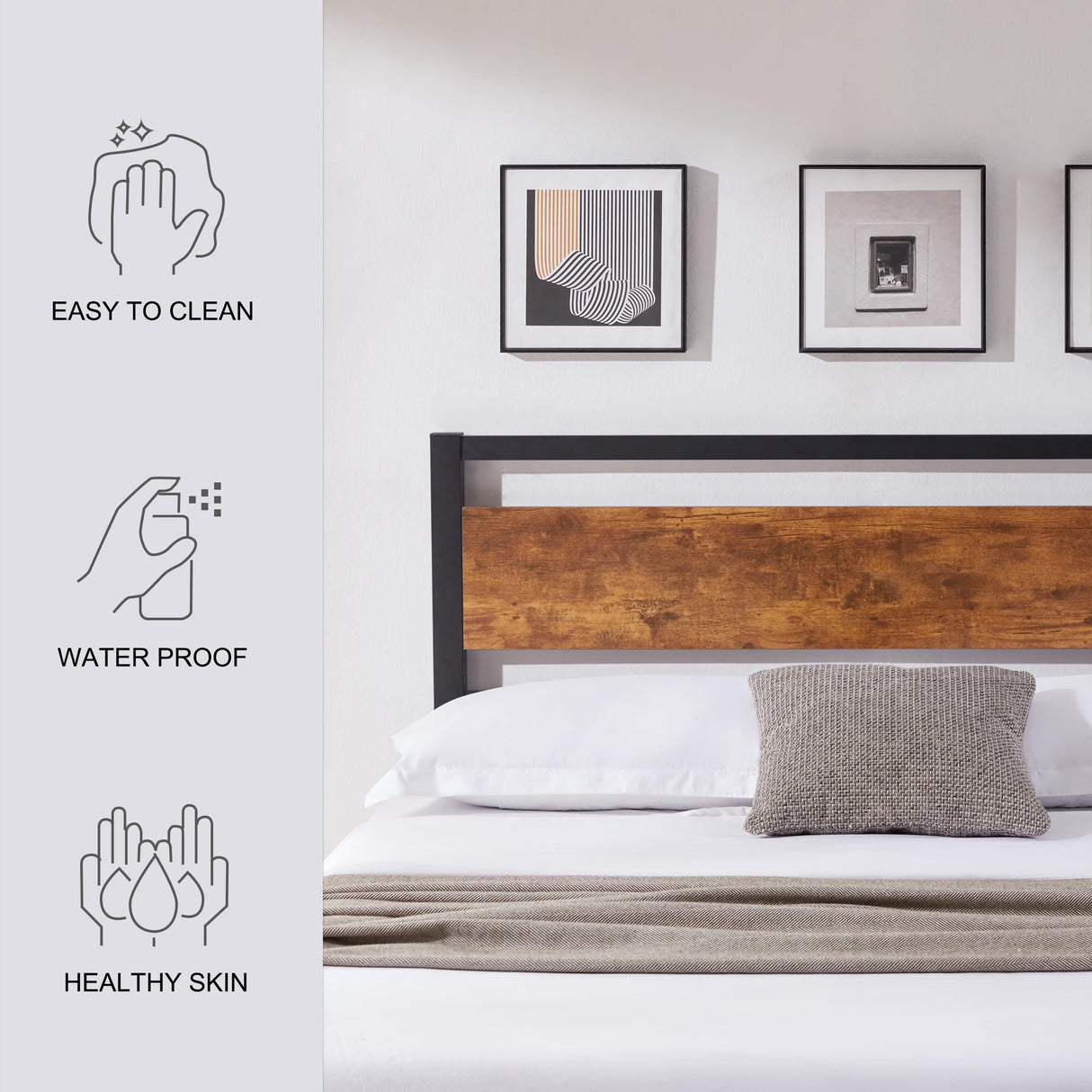 Kingfun Wood Headboard Queen Size Bed, Easy Assembly Queen Headboard with Rustic Solid Wood Board, Queen Headboard Only with Metal Slats Sturdy, Farmhouse Headboards for Adjustable Bed, Rustic Brown Kingfun