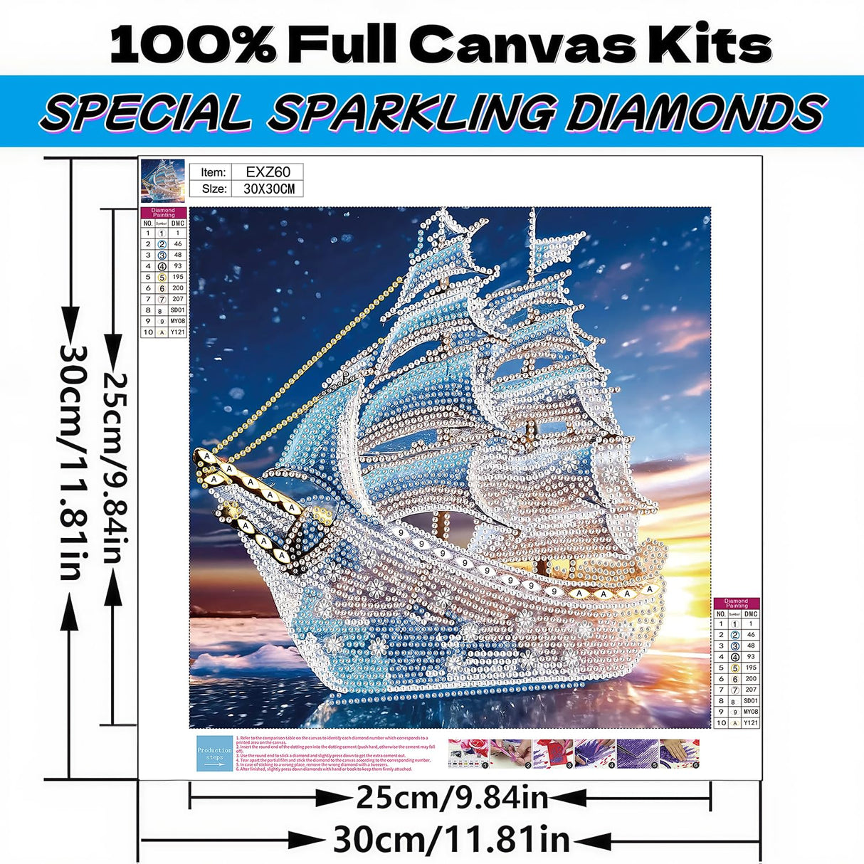 5D Diamond Art Kits for Adults,Ocean Ice Sailboat Special Shape Diamond Painting Kits for Beginners, DIY Crystal Diamond Dots Gem Art Craft for Home Decor 11.8x11.8 Inch Acelii