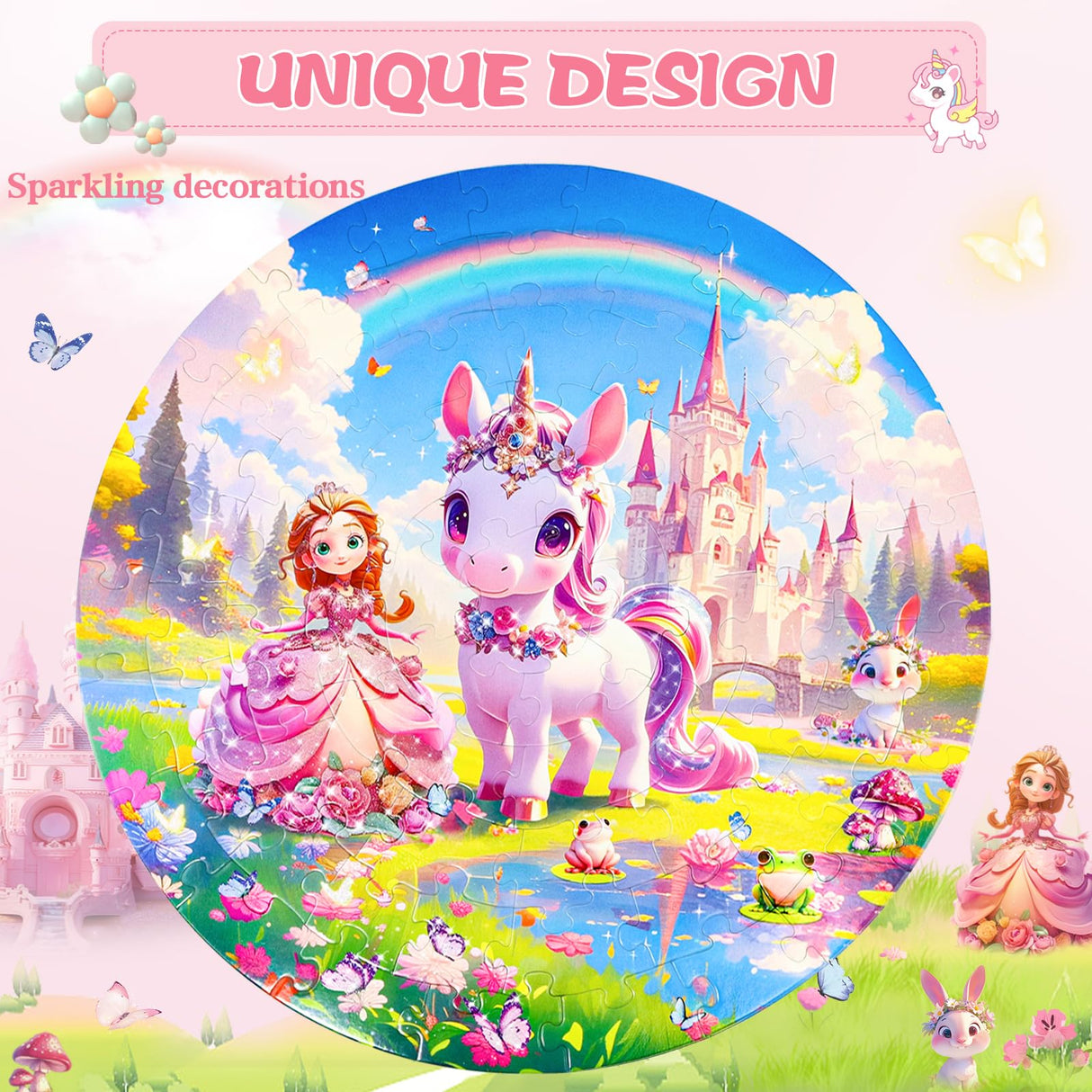 DIGOBAY Floor Puzzles for Kids Ages 4-6, 70 Pieces Large Round Unicorn Princess Floor Puzzle Unicorn Jigsaw Puzzle Toy for 3 4 5 6 Toddler Girls - Educational Christmas, Birthday Gift DIGOBAY