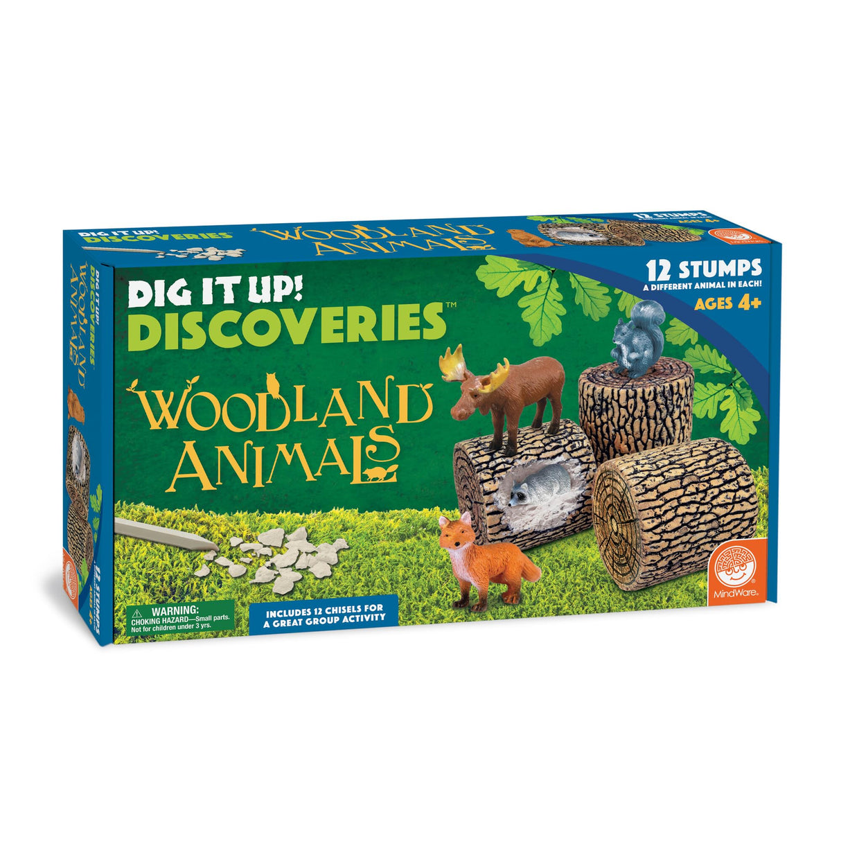 MindWare Dig it Up! Woodland Animals Excavation Kit - Educational Toys for Kids 4 and Up - Dig Kit with 12 Stumps, 12 Animal Figurines, 12 Chisels - Group or Classroom Activities & Birthday Parties MindWare