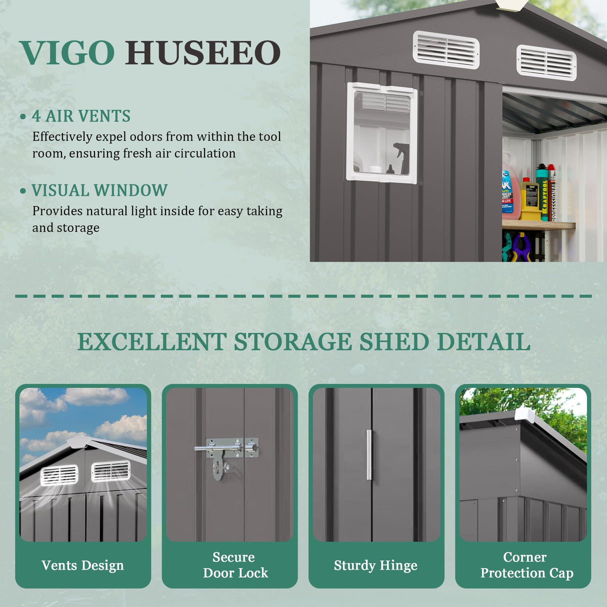 Vigo huseeo 6x3.6FT Outdoor Storage Shed, Galvanized Steel Garden Shed with Lockable Door & Window, Waterproof Metal Tool Storage for Garden, Backyard, Patio, Lawn(Peak Roof) Vigo huseeo