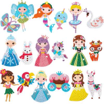 Cymbana Painting Diamond Kits for Kids 18 Pcs Princess and Their Buddy Gem Art Sticker for Kids Ages 6-8 8-12 Contains Unicorn, Mermaid