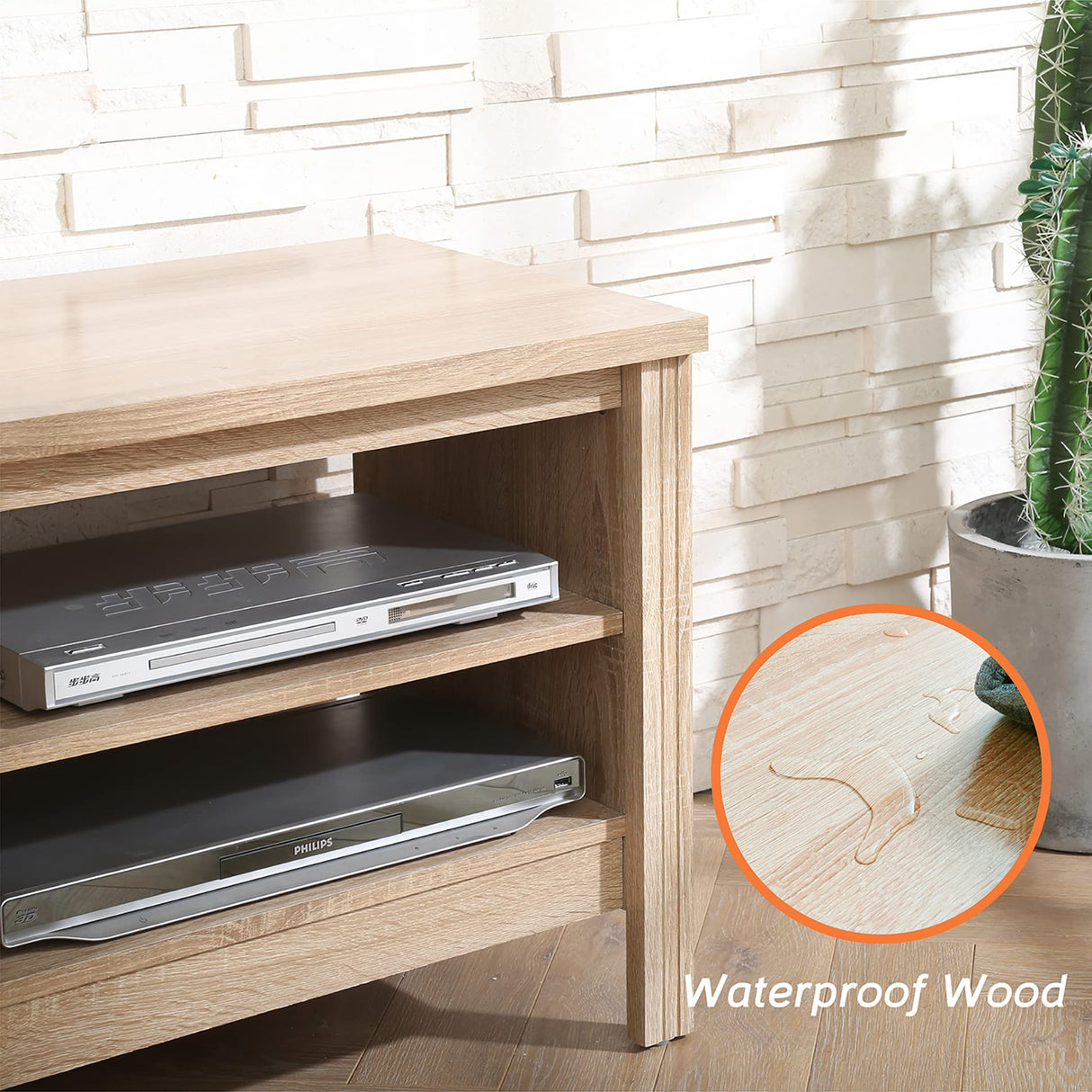 WAMPAT Farmhouse TV Stand for TVs up to 80 Inches, White Oak Entertainment Center for 75 inch TV Console Table with 6 Cubby Storage for Living Room Bedroom, 70'' WAMPAT