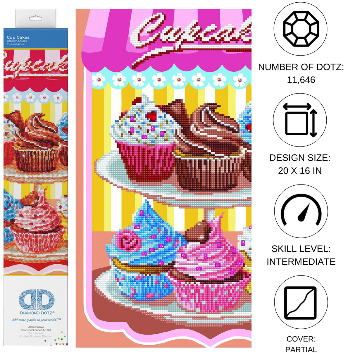 DIAMOND DOTZ Cup Cakes Diamond Painting Kits for Adults - Diamond Art Kits a Relaxing Creative Craft Kit with Dotz Gems 20x16 DIAMOND DOTZ