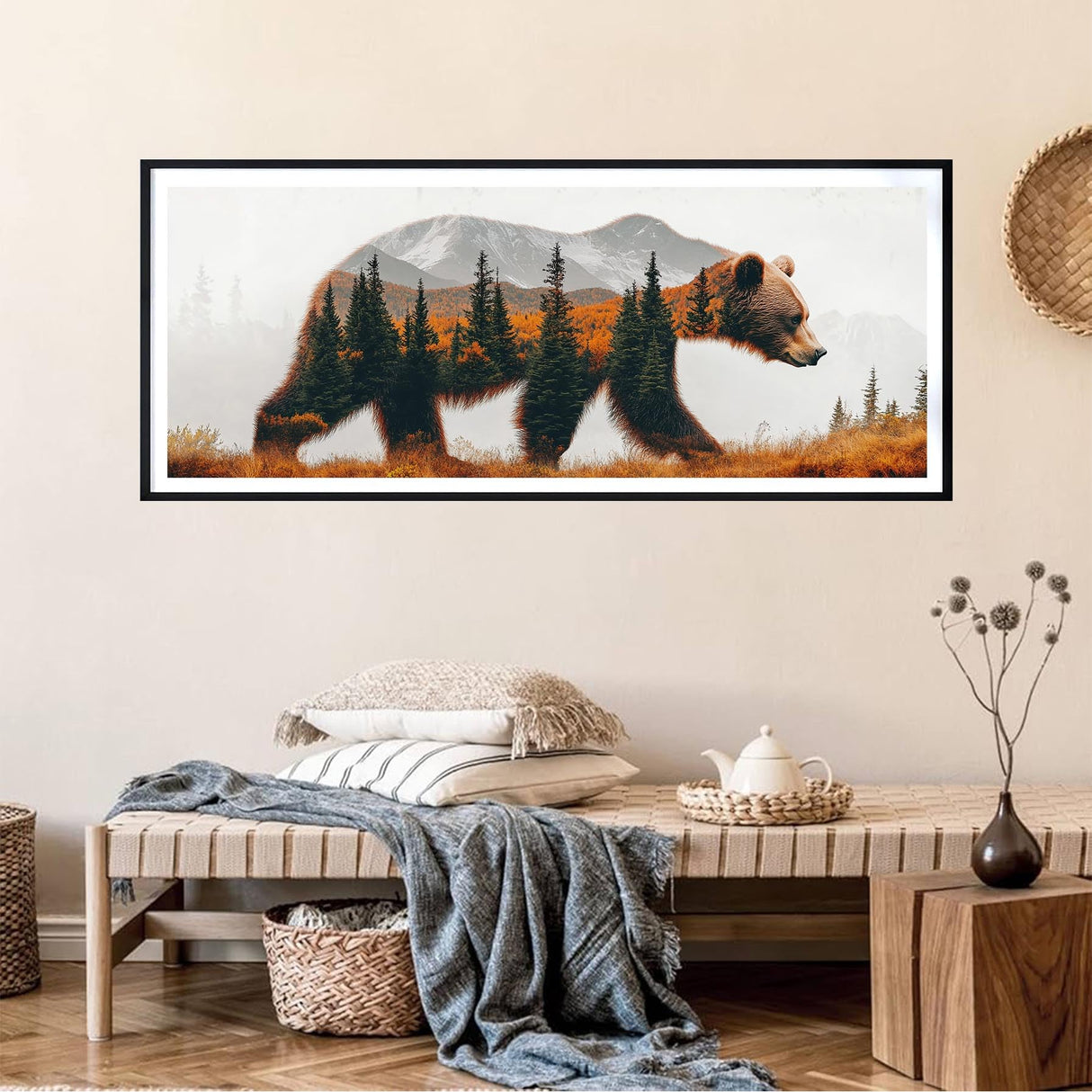 LOMSIOY 5D Large Diamond Art Kits for Adults, Bear Diamond Painting Kits for Beginner, Forests Diamond Art with Round Full Drill Rhinestone Crafts Gem Arts for Home Wall Decor 31.5 x 11.81 inch LOMSIOY