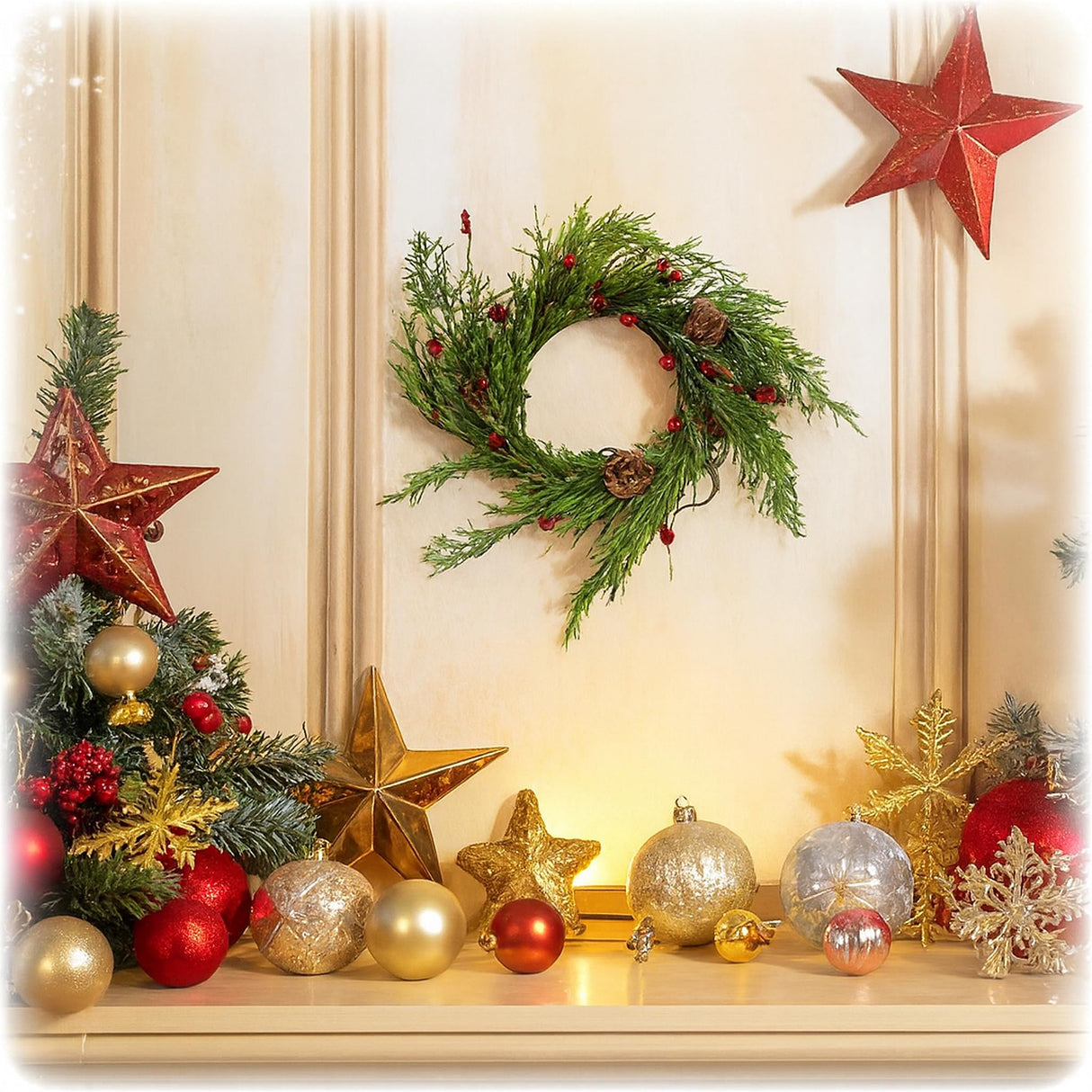 Loving Memories Small Wreath Mini Wreath Realistic Cedar with Pine Cones 12 Inch Indoor Candle Ring Loving Memories